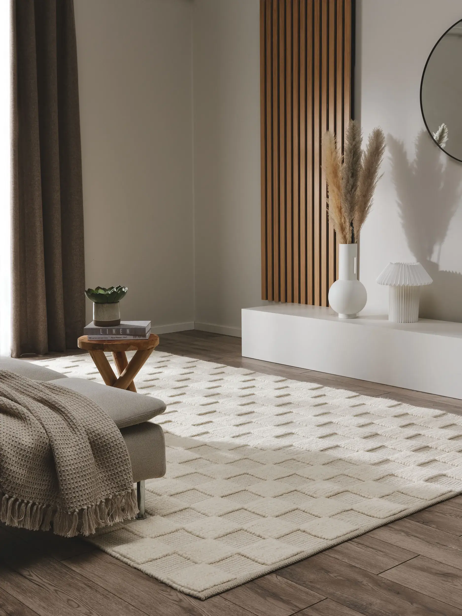 Alfombra de 60% Lana, 40% Algodón en Beige con un pelo de {{Placeholder_Pile Height}} de altura de benuta pure