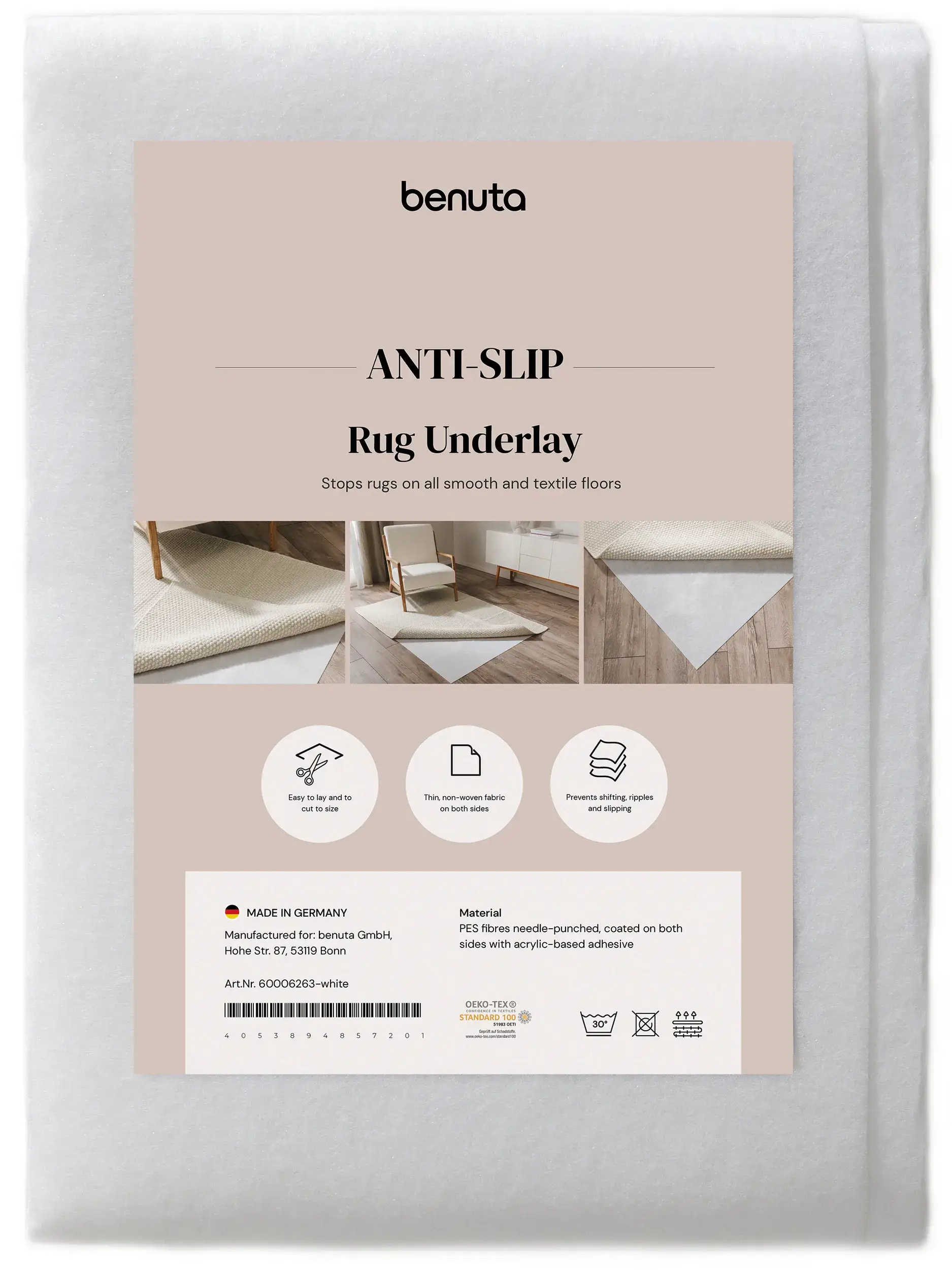 Teppichunterlage Prima Weiß im Design  aus 100% Polyester von benuta