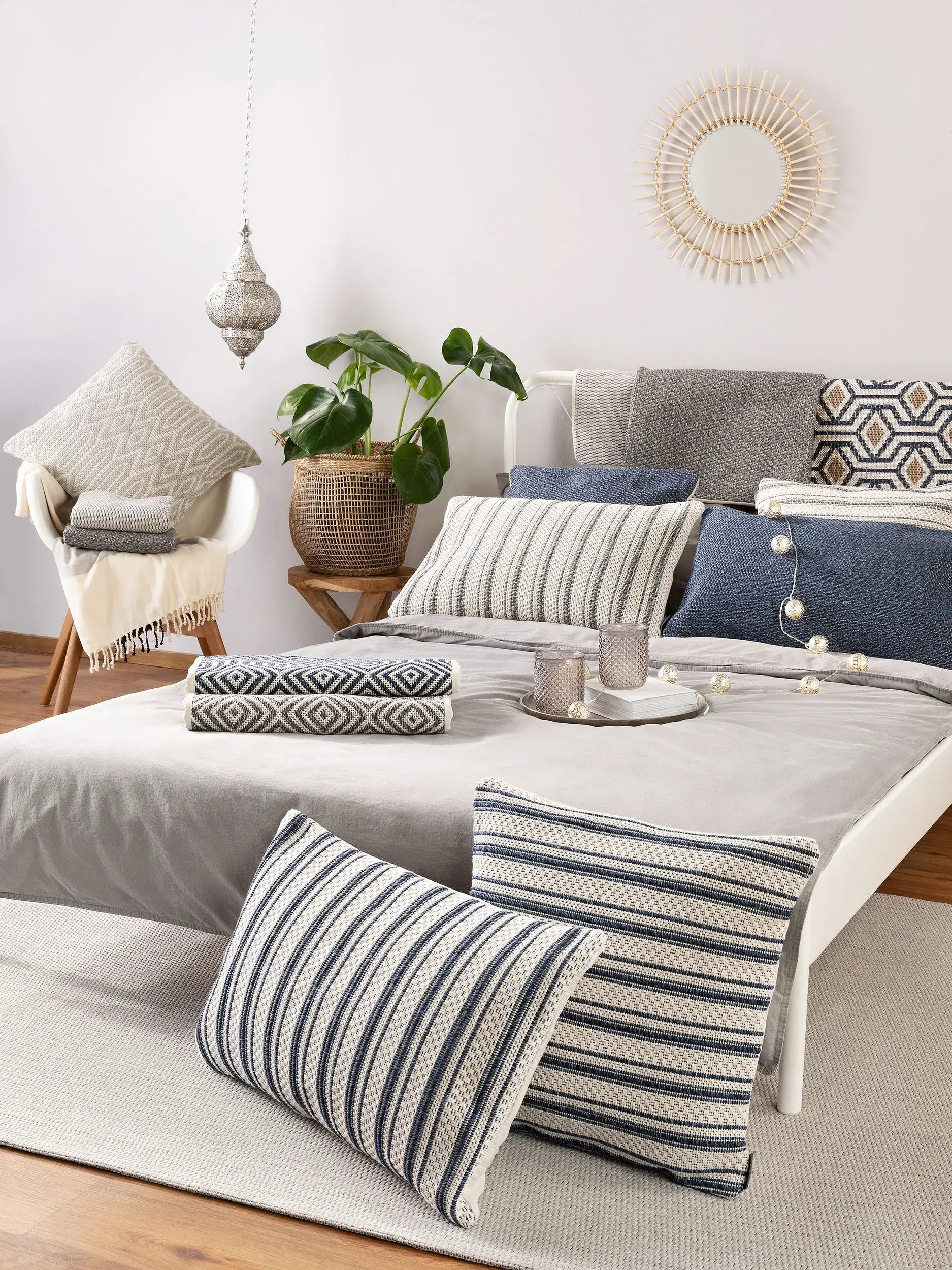 Kissenbezug Palma Blau/Gelb im Design Geometrisch aus 100% Baumwolle von benuta Nest