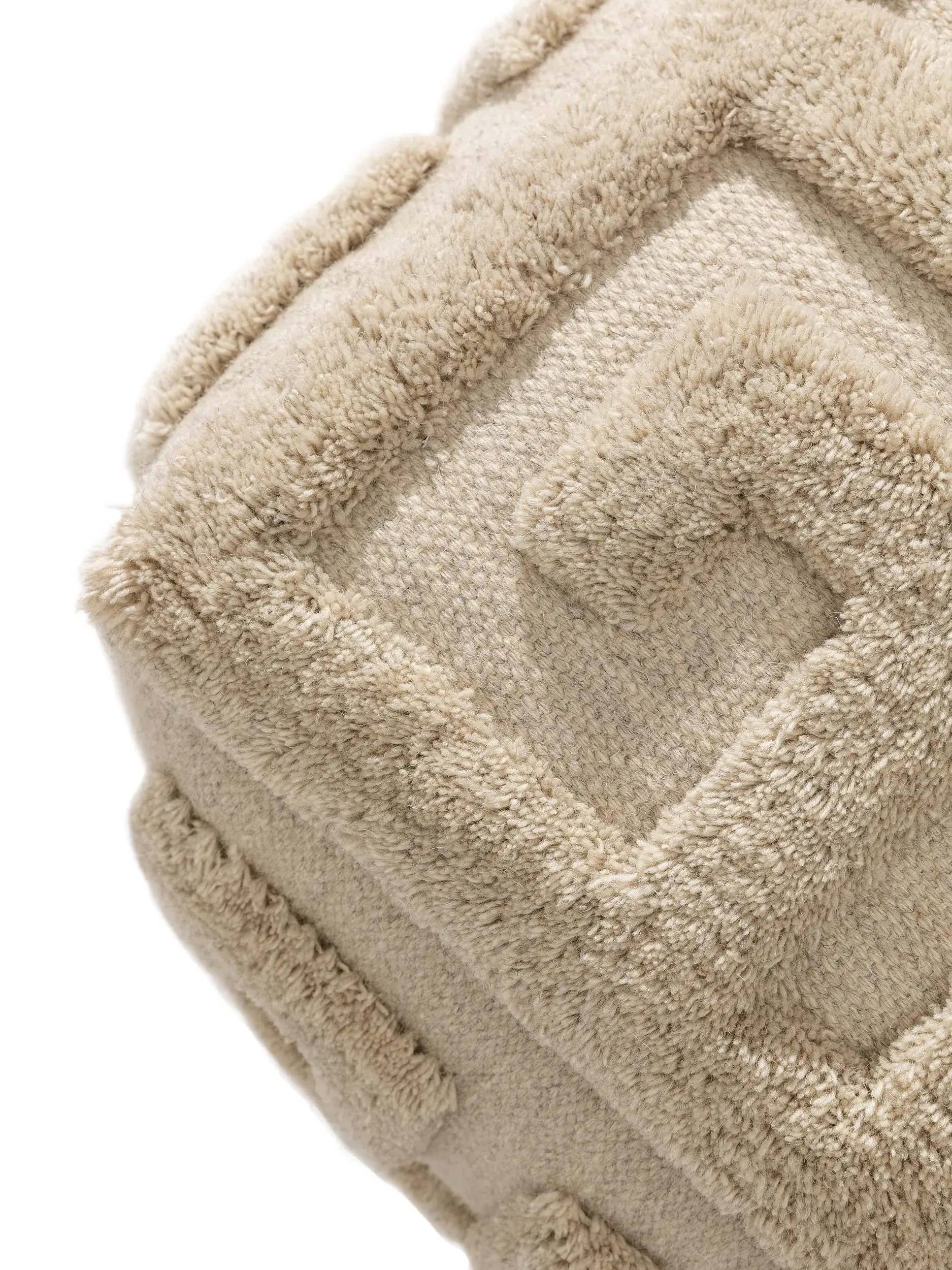 Handmade Wool Pouf Minos Cream in Textured design made of 100% Wool from (New Zealand) by benuta Finest