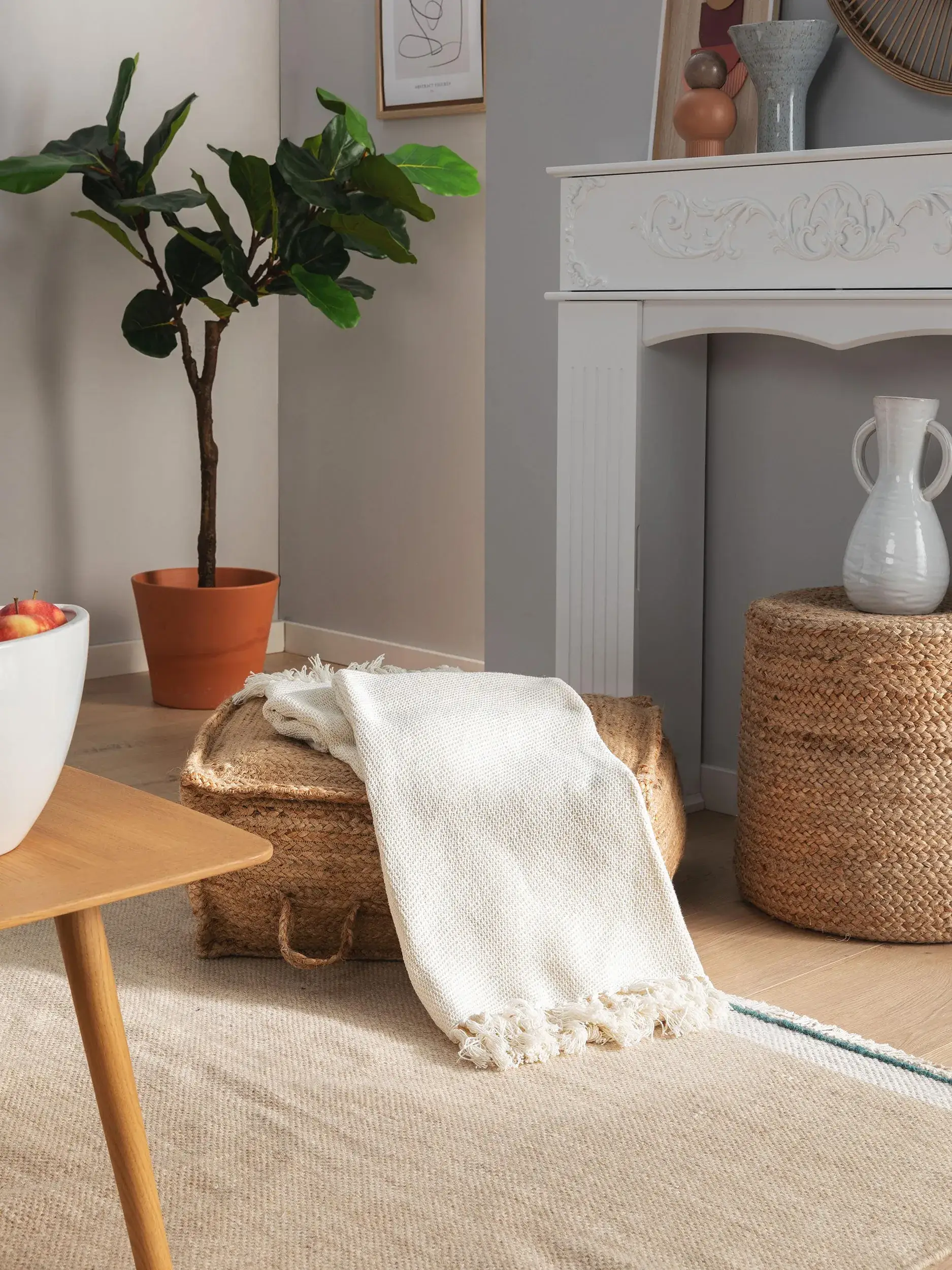 Baumwolldecke Ezra Ivory im Design Einfarbig aus 100% Cotton von benuta Nest