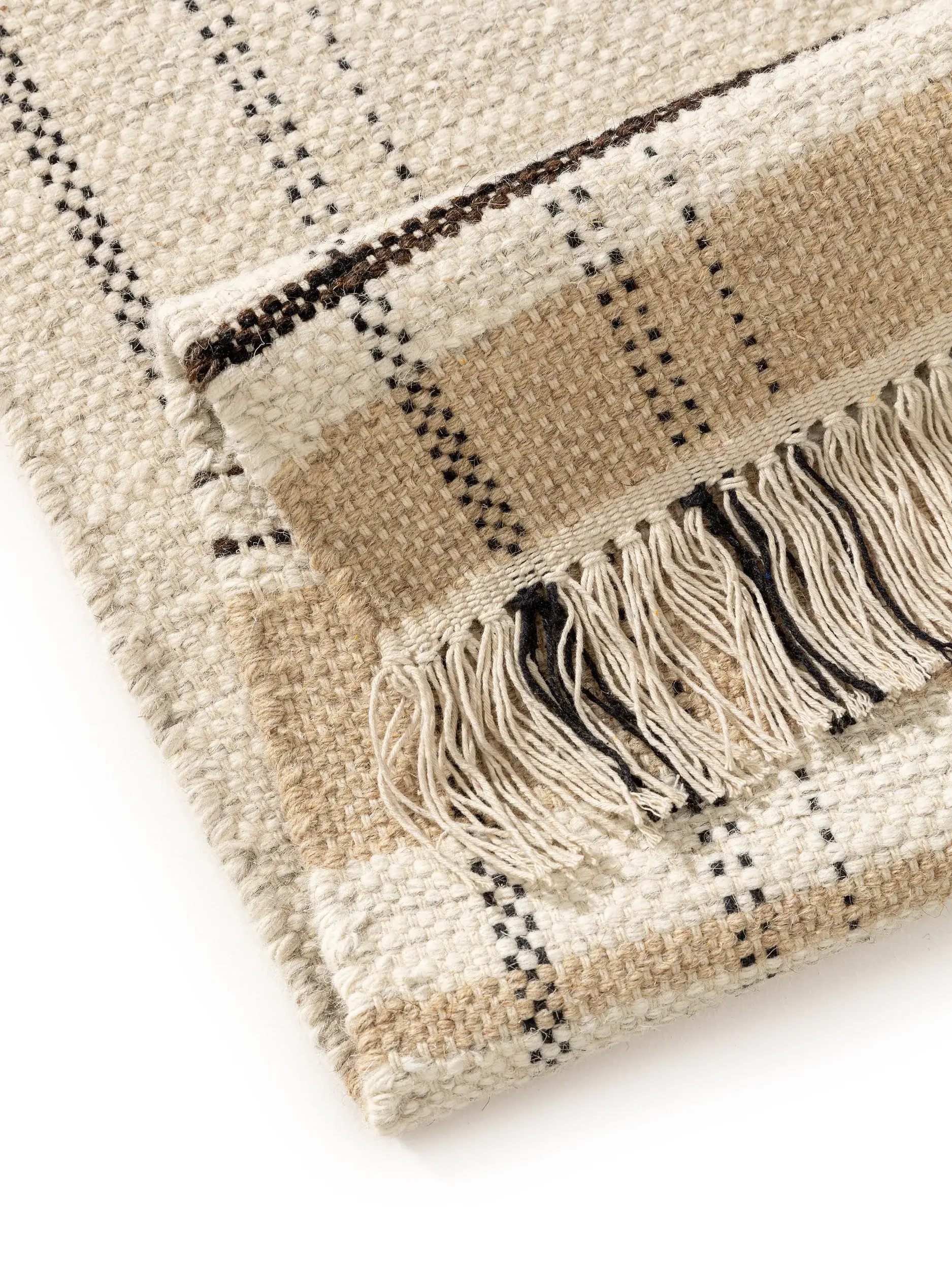 Tapijt van 70% Wol, 30% Katoen in Beige met een 70% Wol, 30% Katoen hoge pool van benuta POP