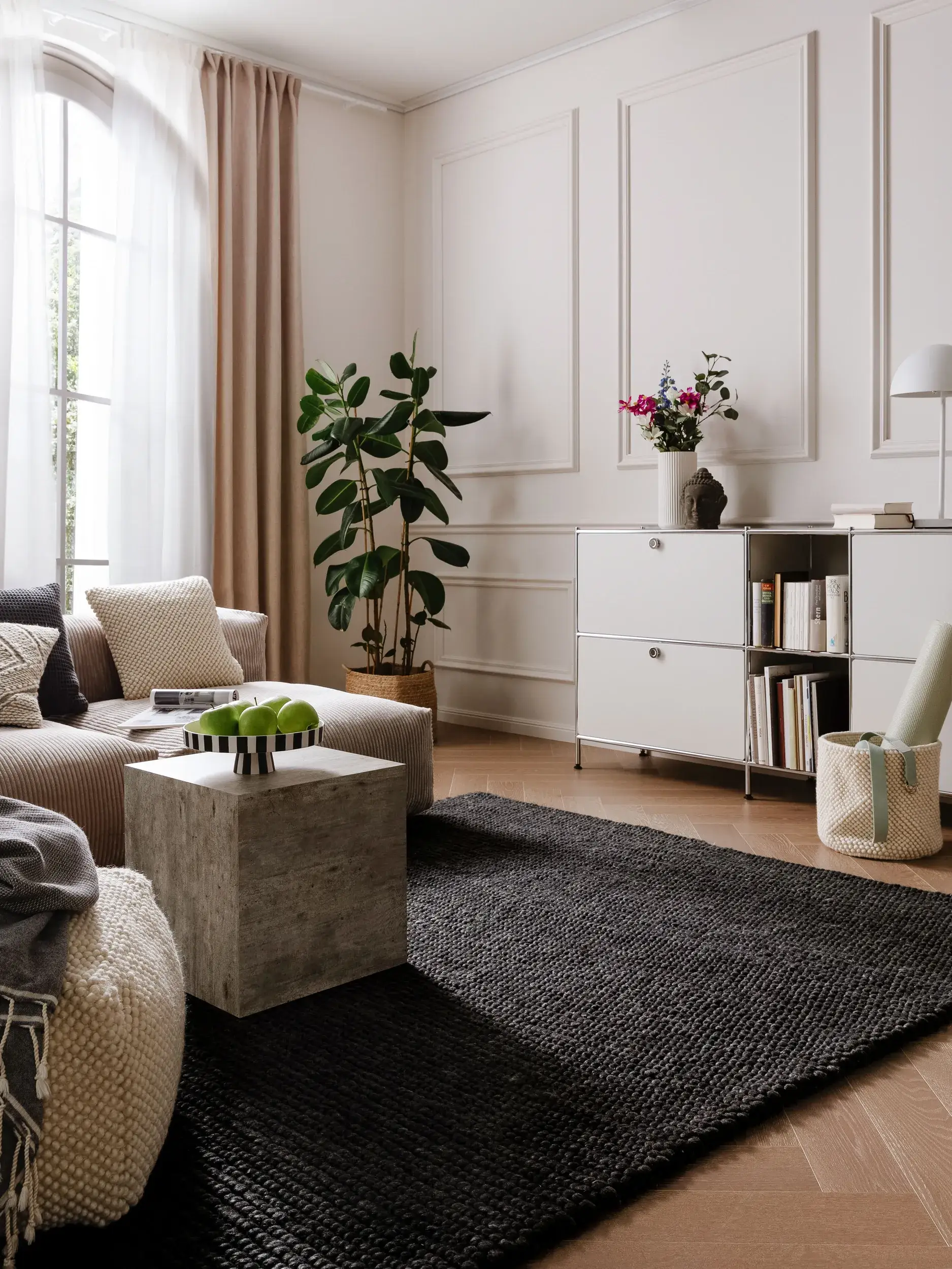 Teppich aus 70% Wolle, 30% Polyester in Grau mit 70% Wolle, 30% Polyester hohem Flor von benuta Pure