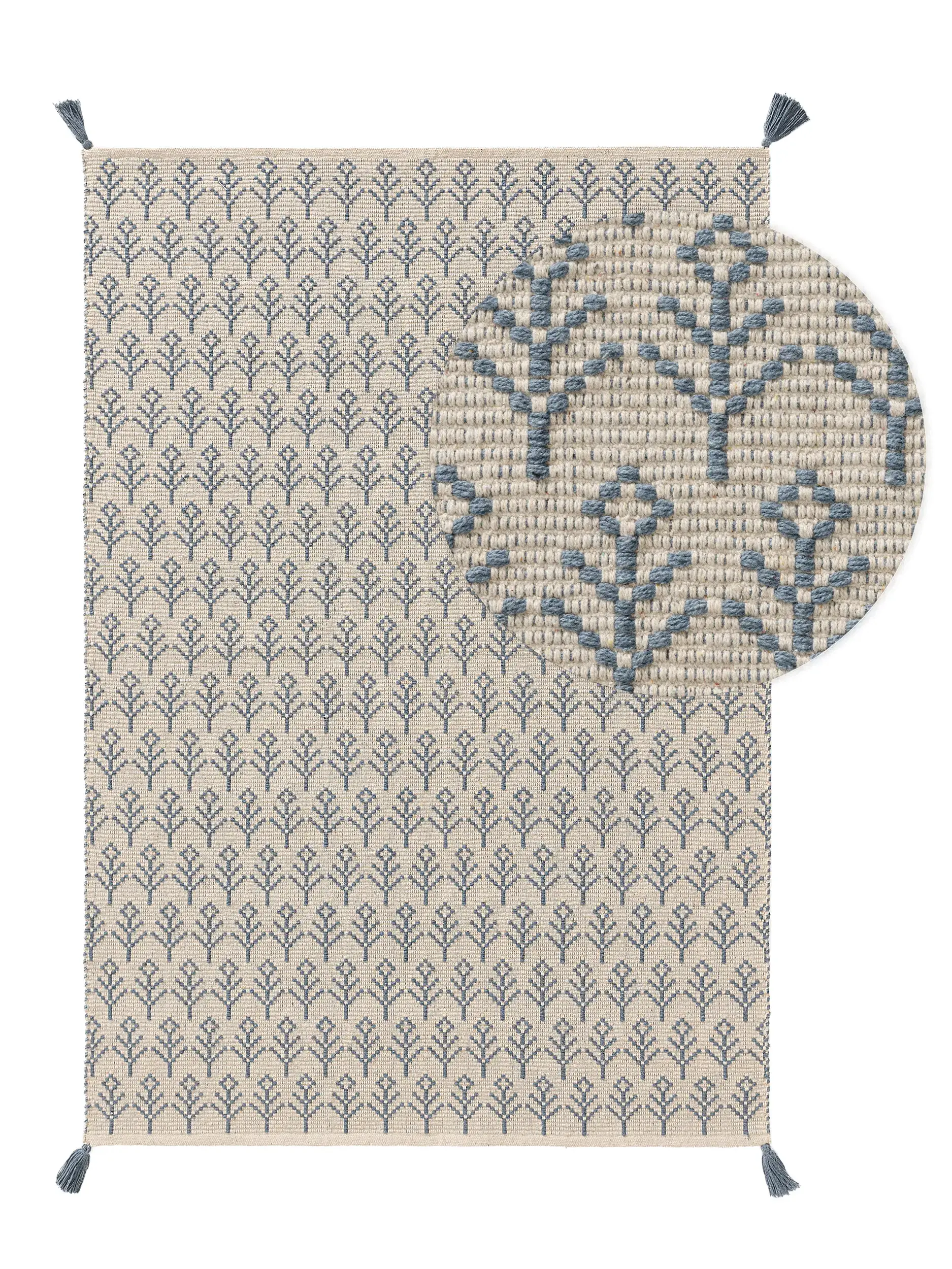 Tappeto di 60% Cotone (riciclato), 40% Poliestere in Azzurro con pelo alto 60% Cotone (riciclato), 40% Poliestere da Lytte