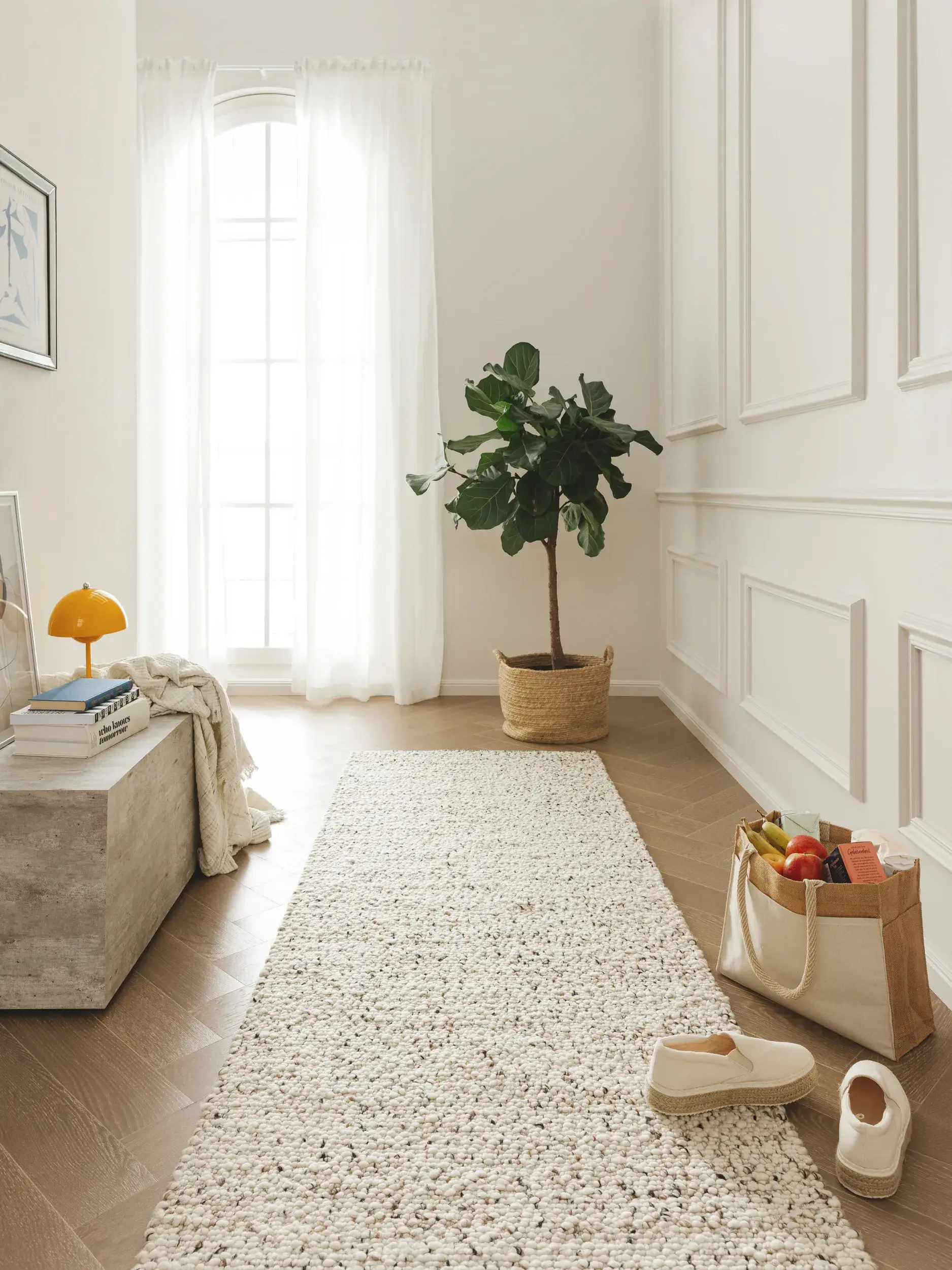 Tapis en 70% Laine (de Nouvelle-Zélande), 30% Polyester en Noir/Blanc avec une pile de 70% Laine (de Nouvelle-Zélande), 30% Polyester de hauteur de benuta pure