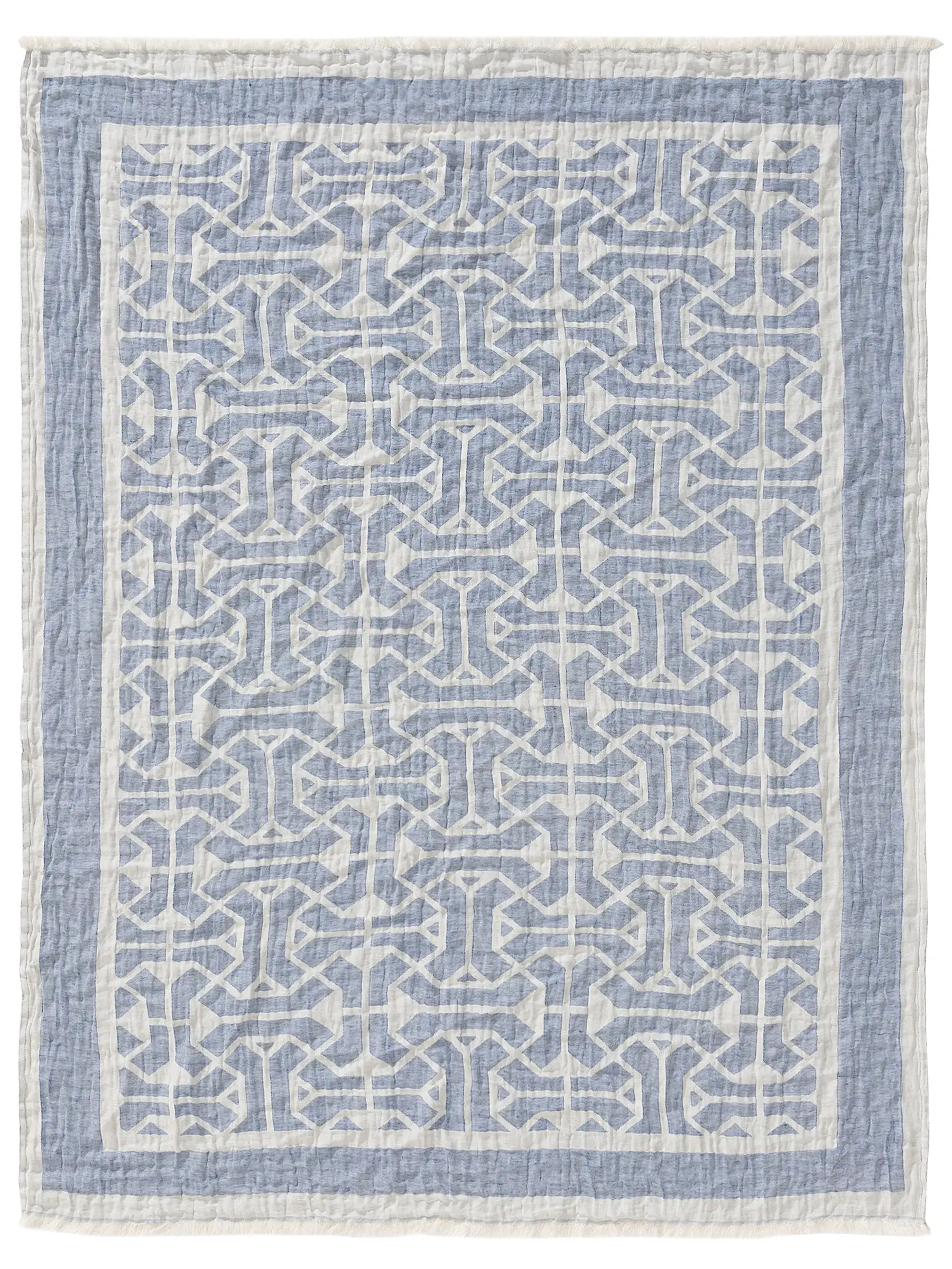 Plaid in misto lino Sabine Azzuro in Geometrico-ontwerp van 60% Cotone, 40% Lino door benuta pure