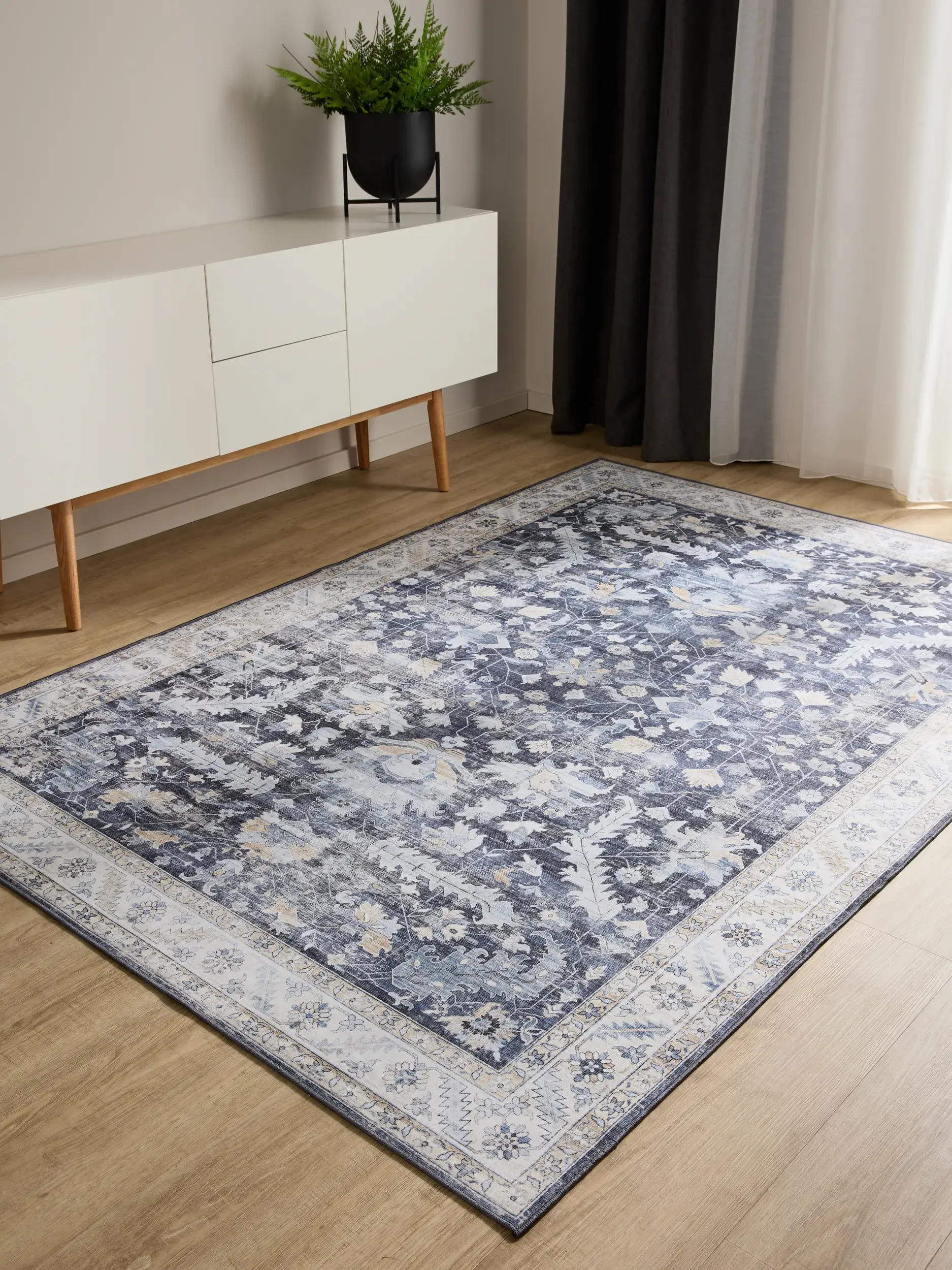 Teppich aus 100% Polyester in Blau mit 100% Polyester hohem Flor von benuta Basic