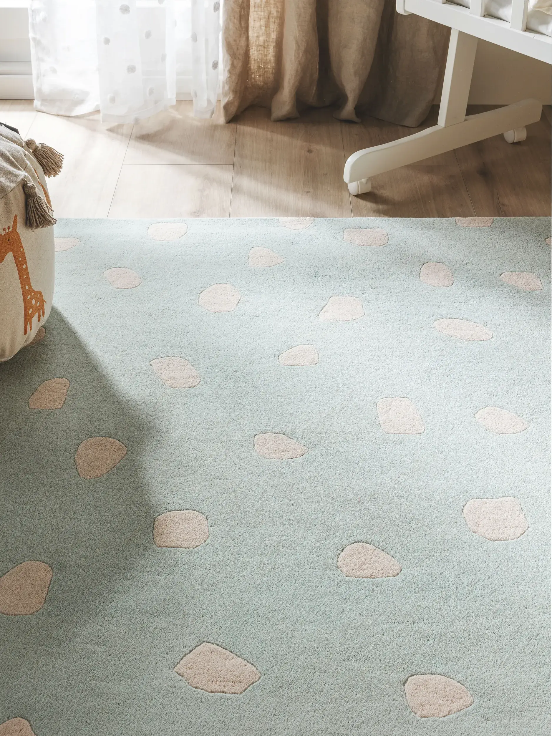 Teppich aus 100% Wolle in Türkis mit 100% Wolle hohem Flor von Lytte