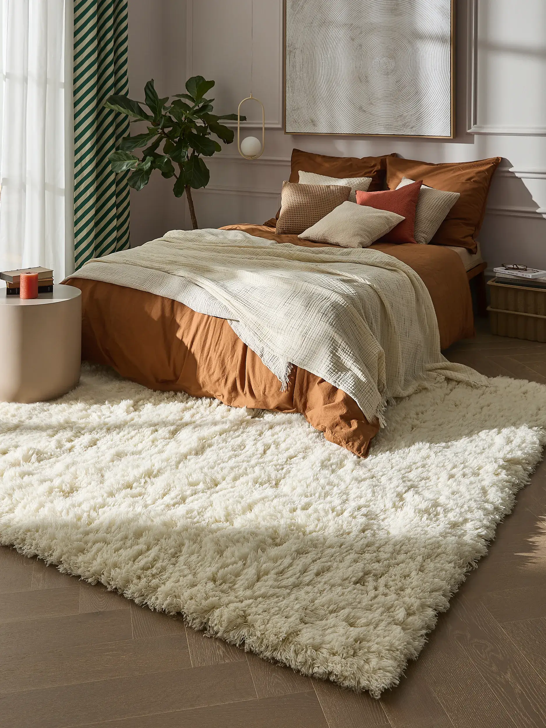 Matta av 100% Ull i Beige med 100% Ull hög lugg från benuta pure