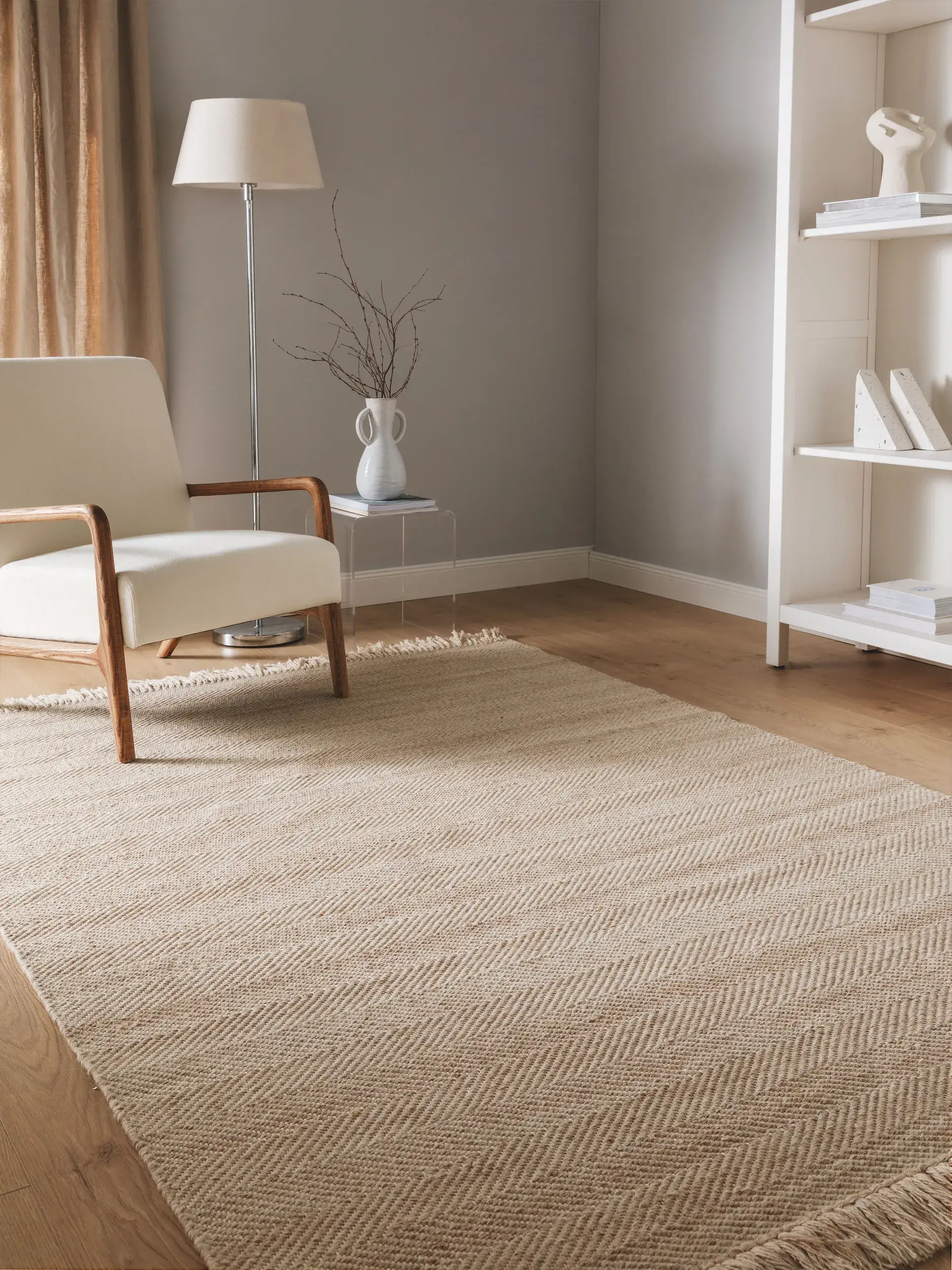Rug made of 60% Wolle, 20% Baumwolle, 20% Polyester in Beige with a 60% Wolle, 20% Baumwolle, 20% Polyester high pile by benuta Pure