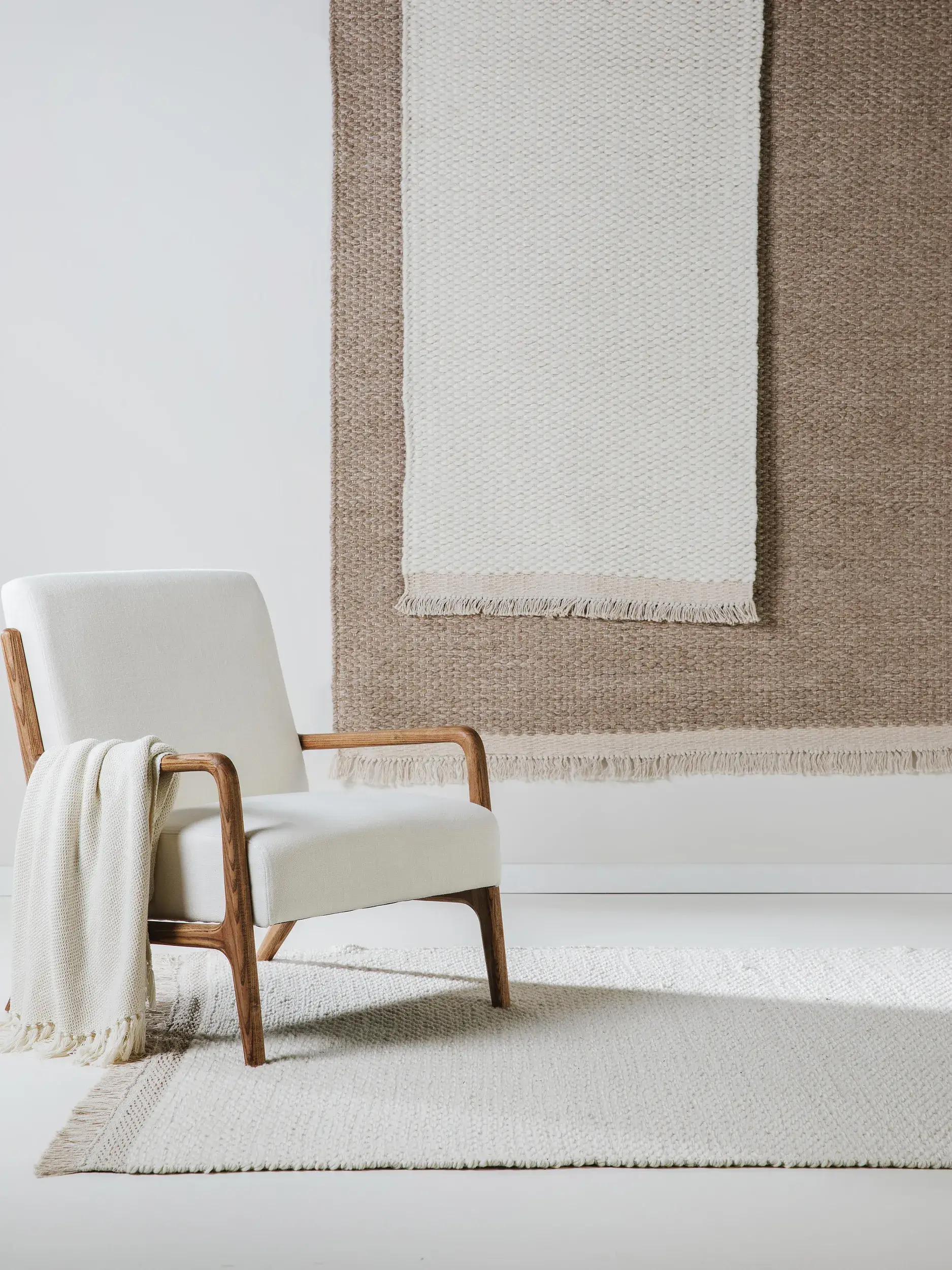 Tapijt van 40% Wol, 30% Katoen, 30% Viscose in Beige met een 40% Wol, 30% Katoen, 30% Viscose hoge pool van benuta pure