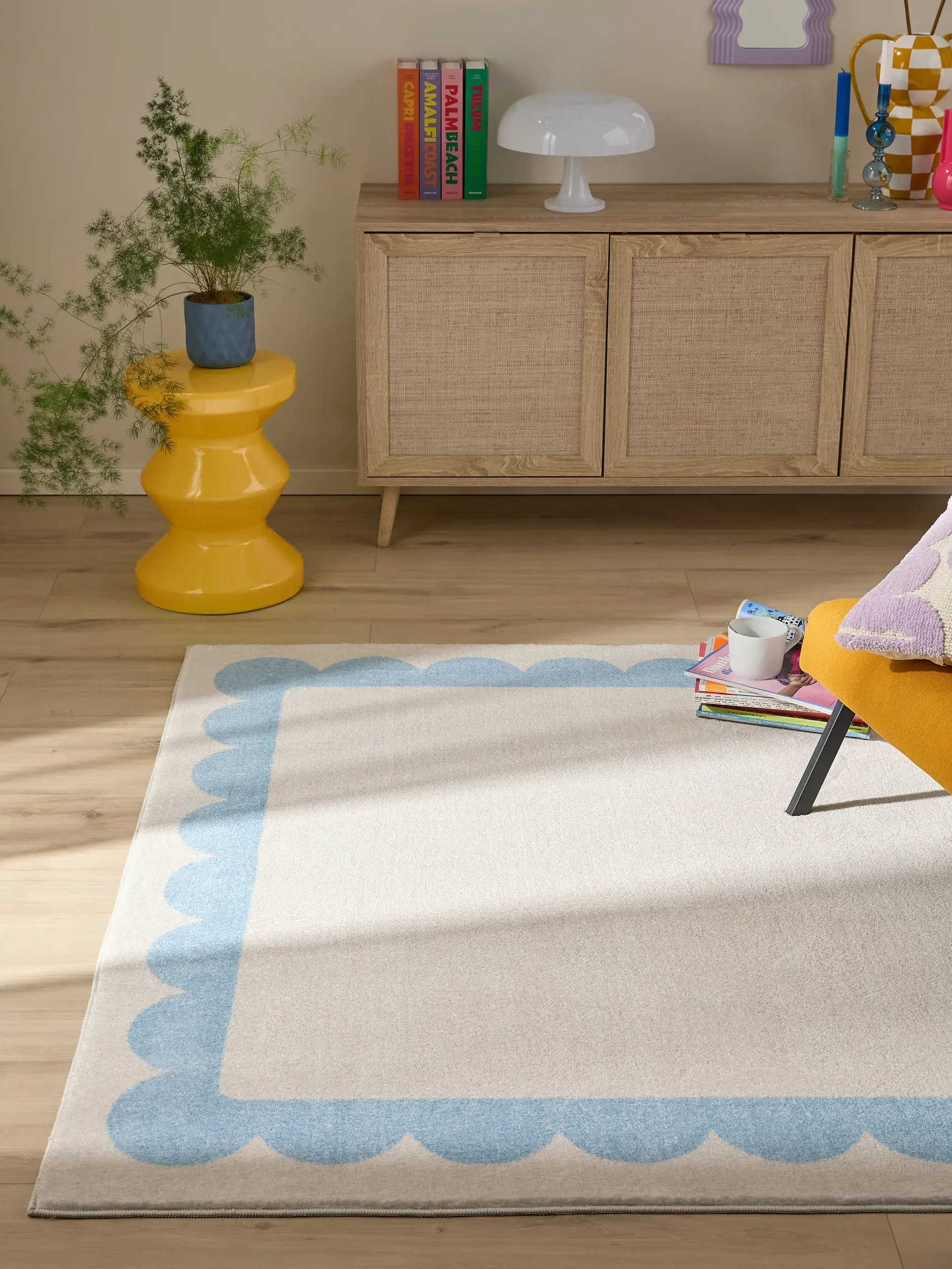Rug made of 100% Polyester in Blue with a 100% Polyester high pile by benuta Pop