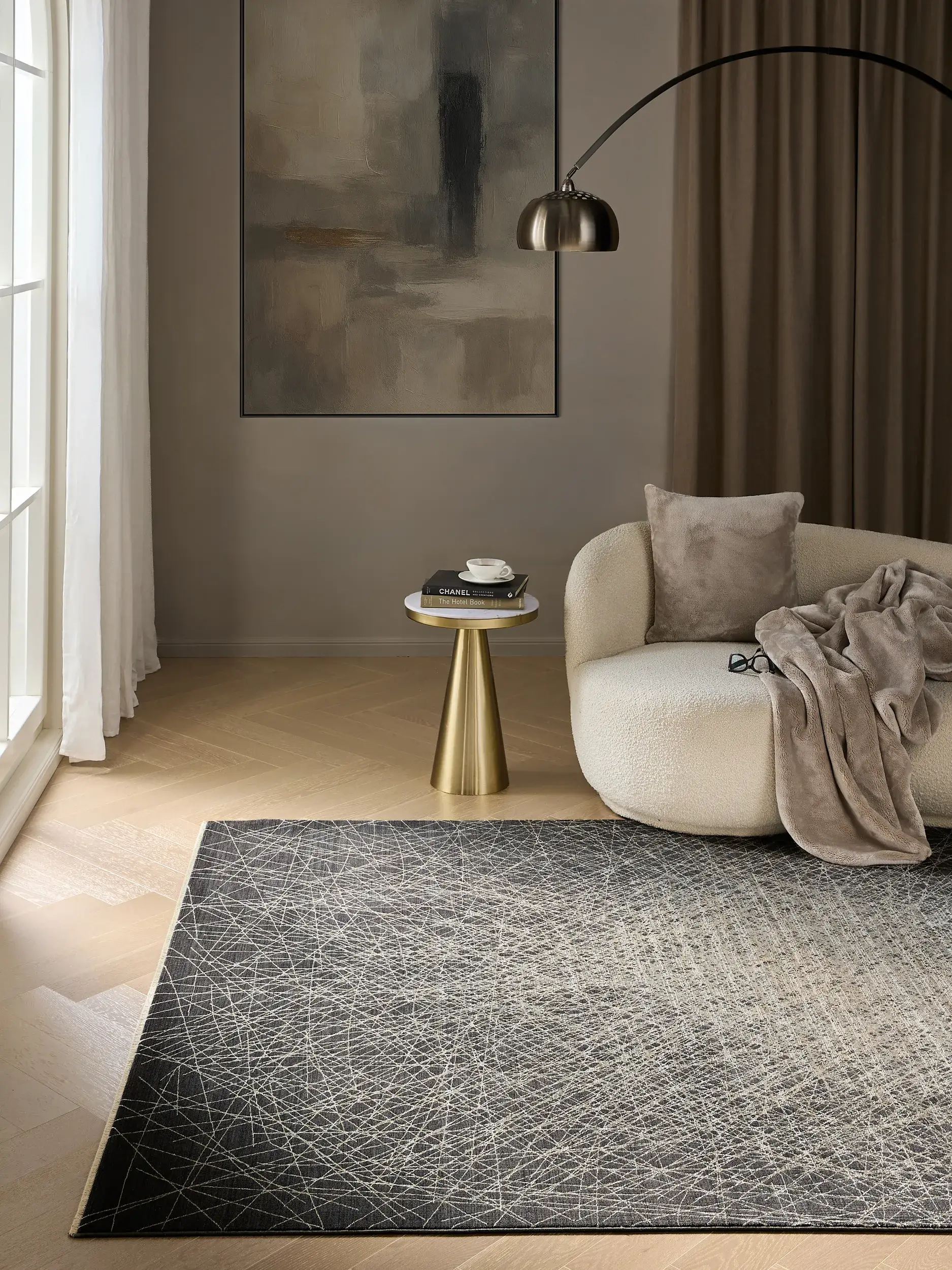 Tapis Nero en 85% Polyester, 15% Viscose en Gris de benuta Finest