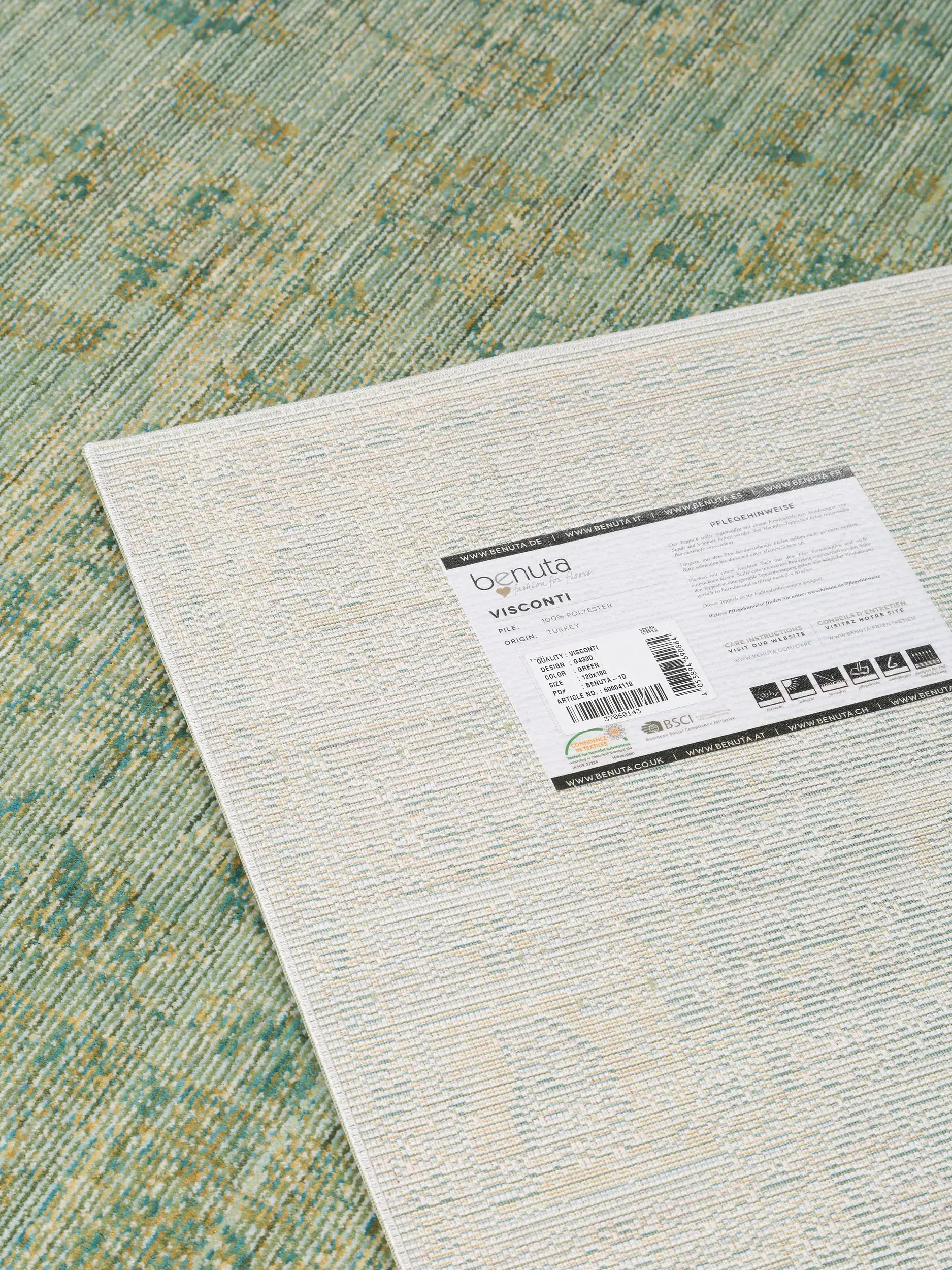 Teppich aus 100% Polyester in Grün mit 100% Polyester hohem Flor von benuta Nest