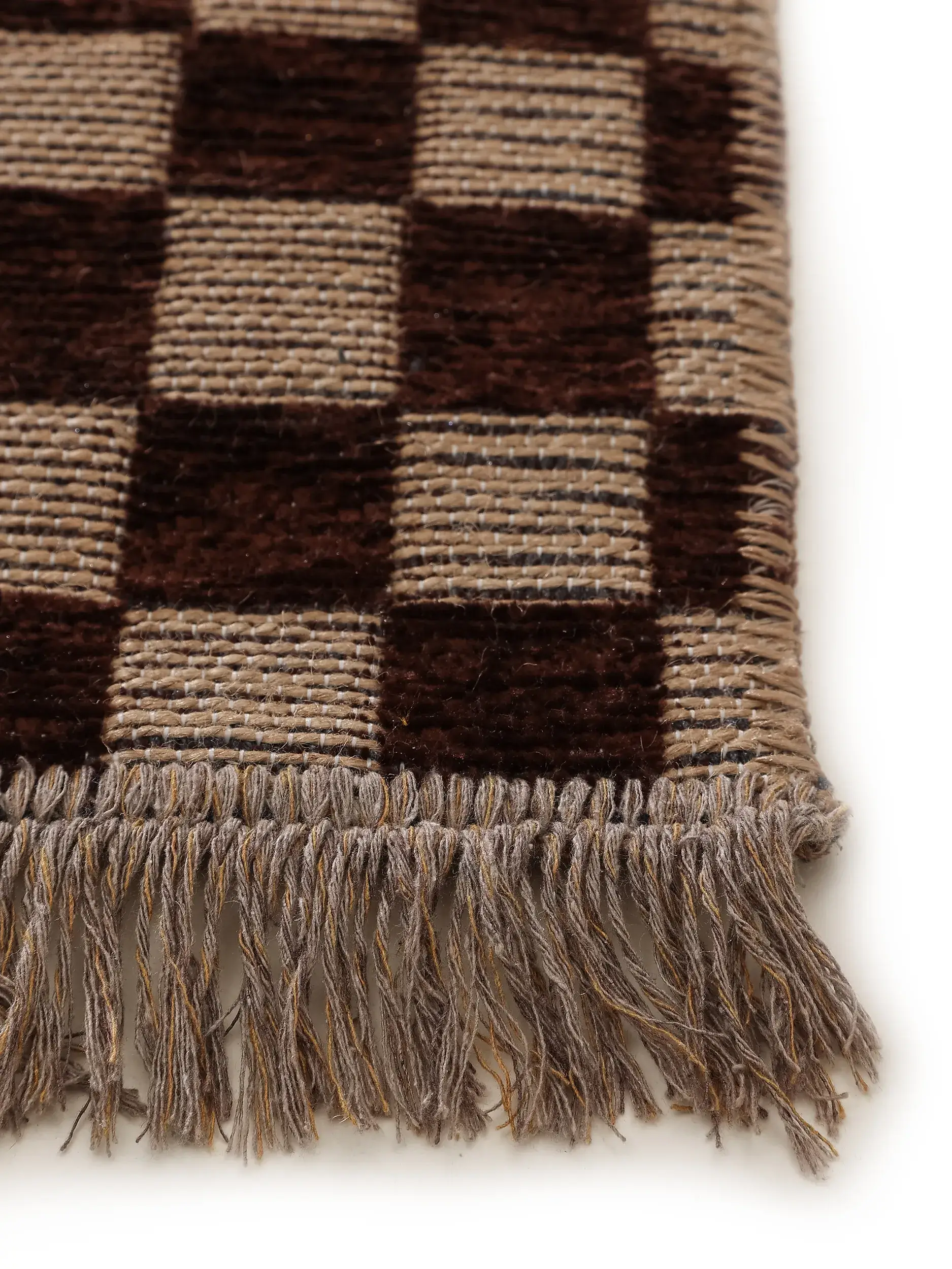 Rug made of 55% Cotton (recycled), 30% Jute, 15% Polyester in Brown with a 55% Cotton (recycled), 30% Jute, 15% Polyester high pile by benuta Pure