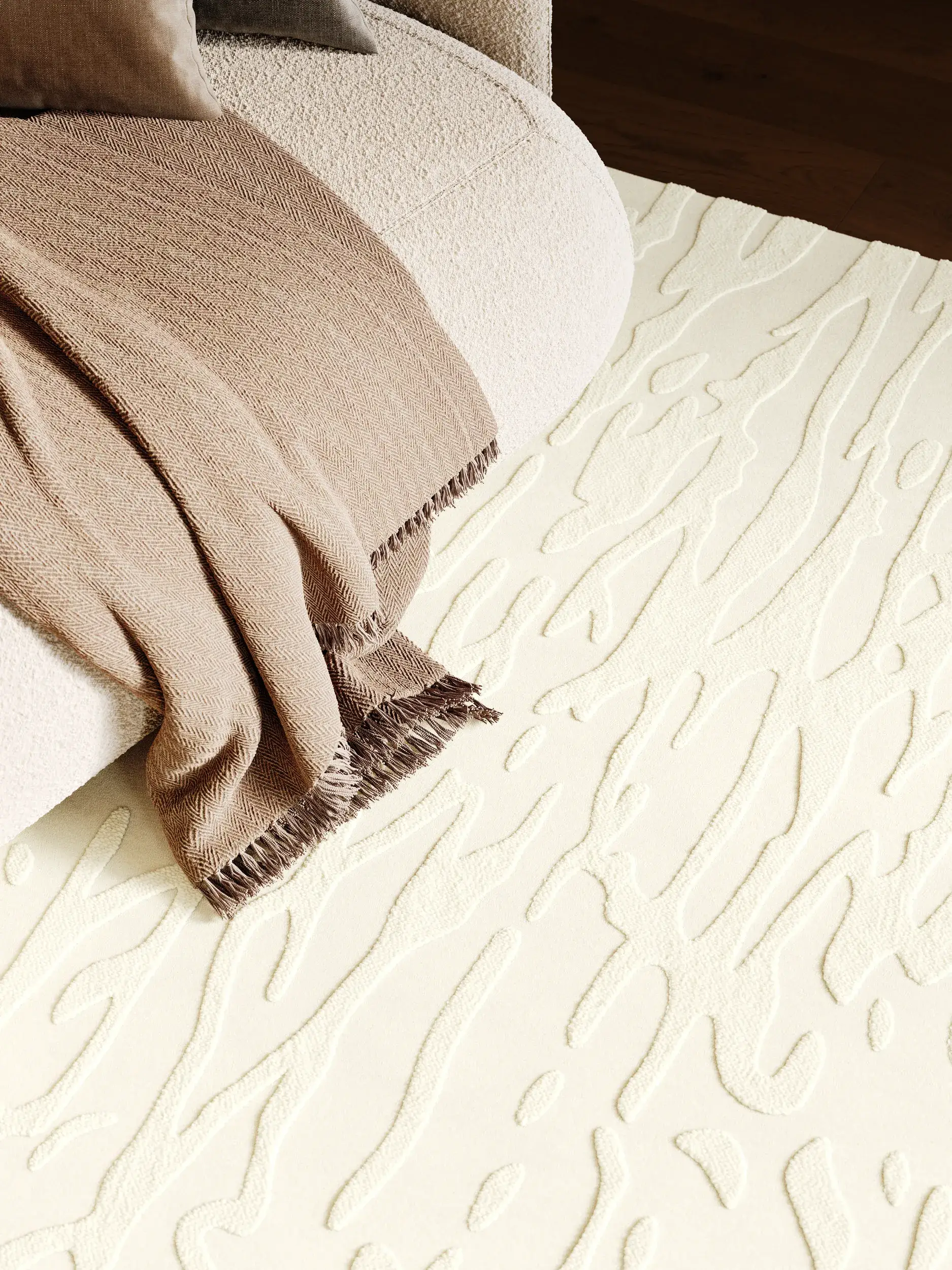 Rug made of 100% Wool (from New Zealand) in Beige with a 100% Wool (from New Zealand) high pile by benuta Finest