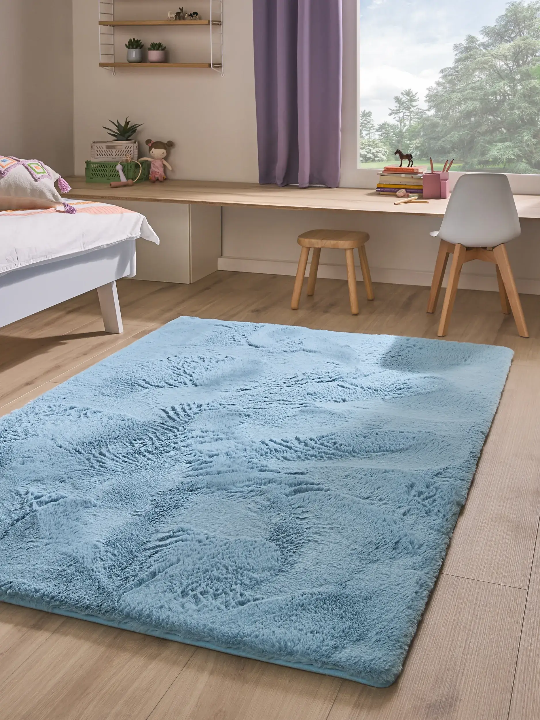 Teppich Dave aus 100% Polyester in Blau von Lytte