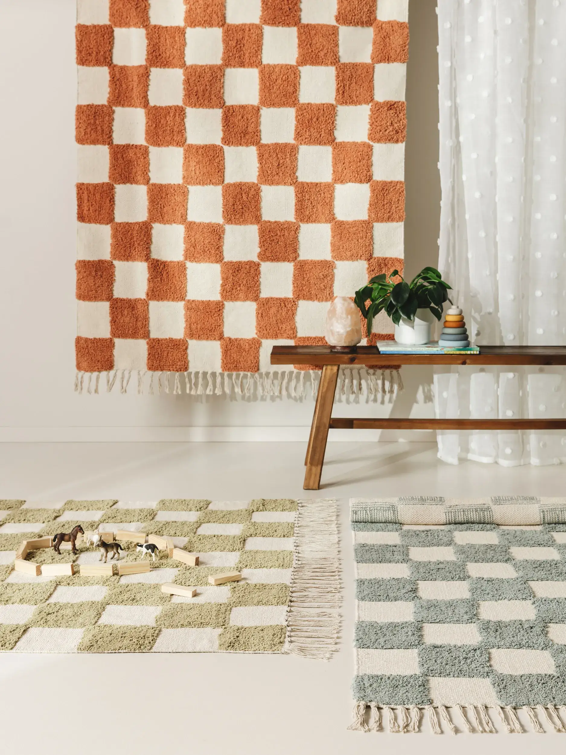 Teppich aus 100% Baumwolle in Blau mit 100% Baumwolle hohem Flor von Lytte