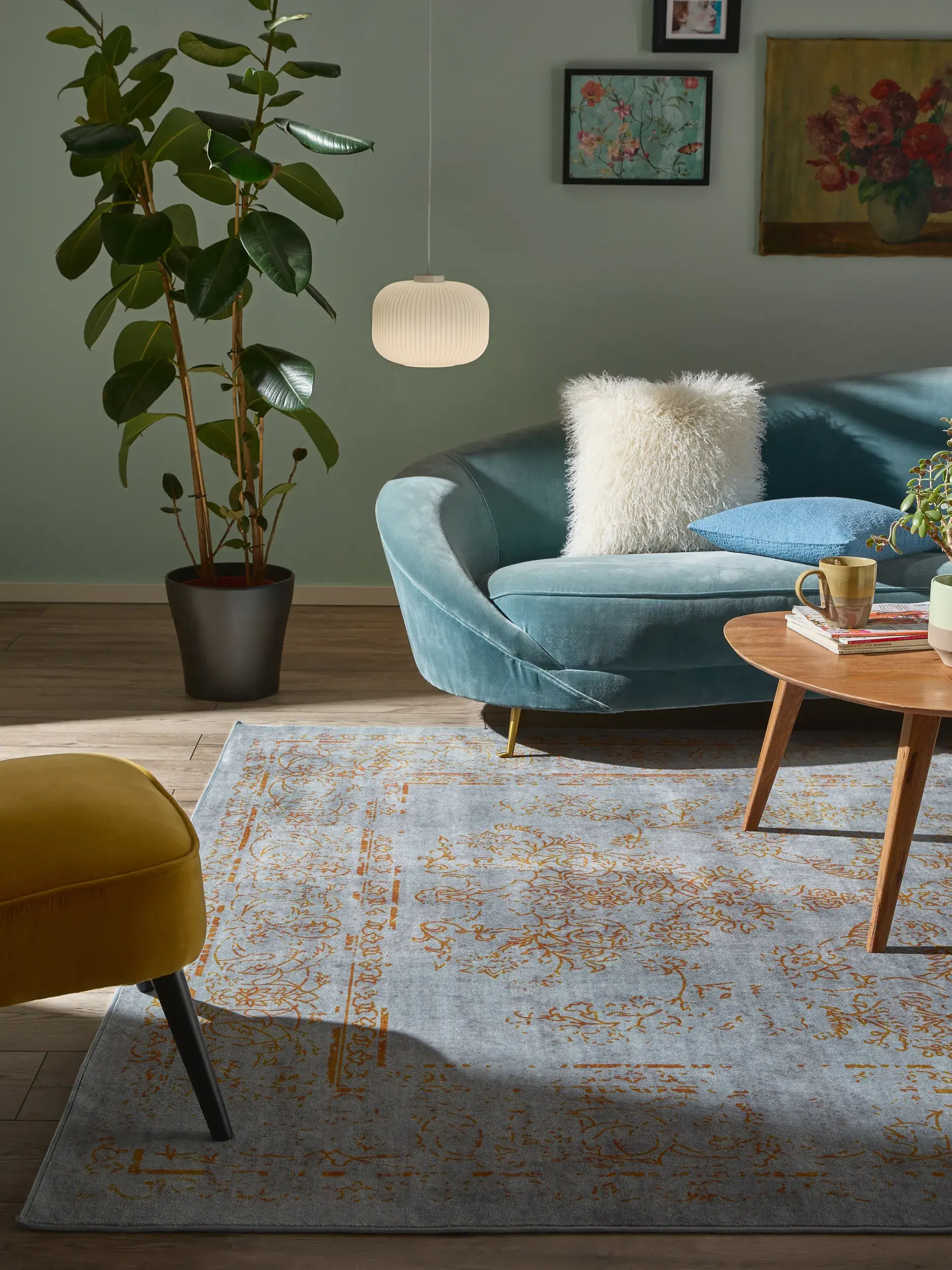 Teppich aus 100% Polyester in Grau mit 100% Polyester hohem Flor von benuta Nest