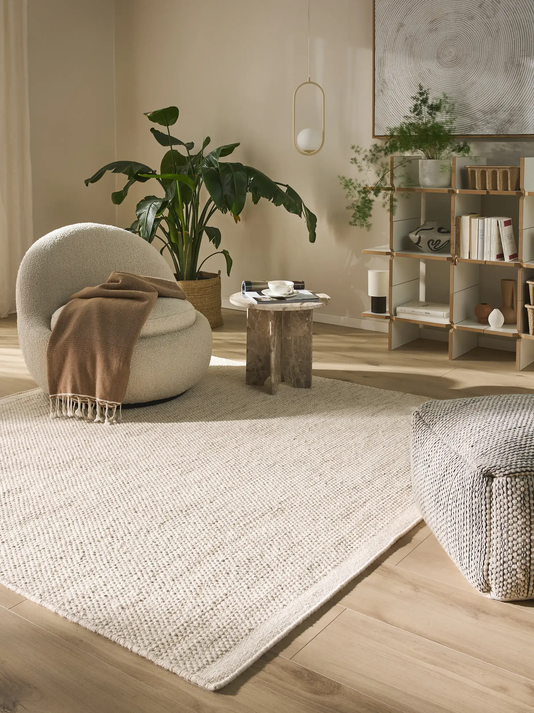Alfombra Rocco de 80% Lana, 20% Algodón en Beige de benuta pure