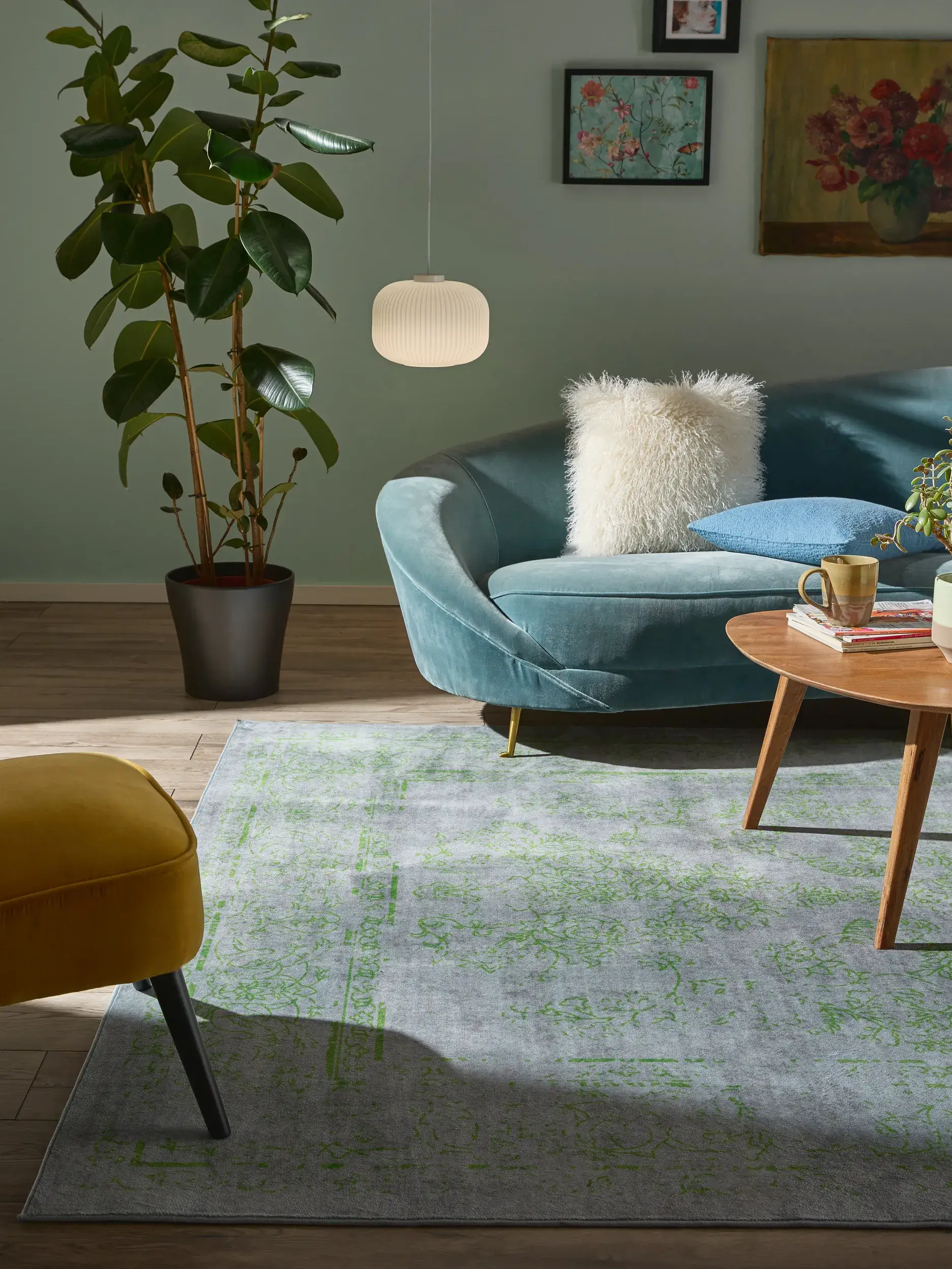 Teppich aus 100% Polyester in Grau mit 100% Polyester hohem Flor von benuta Nest