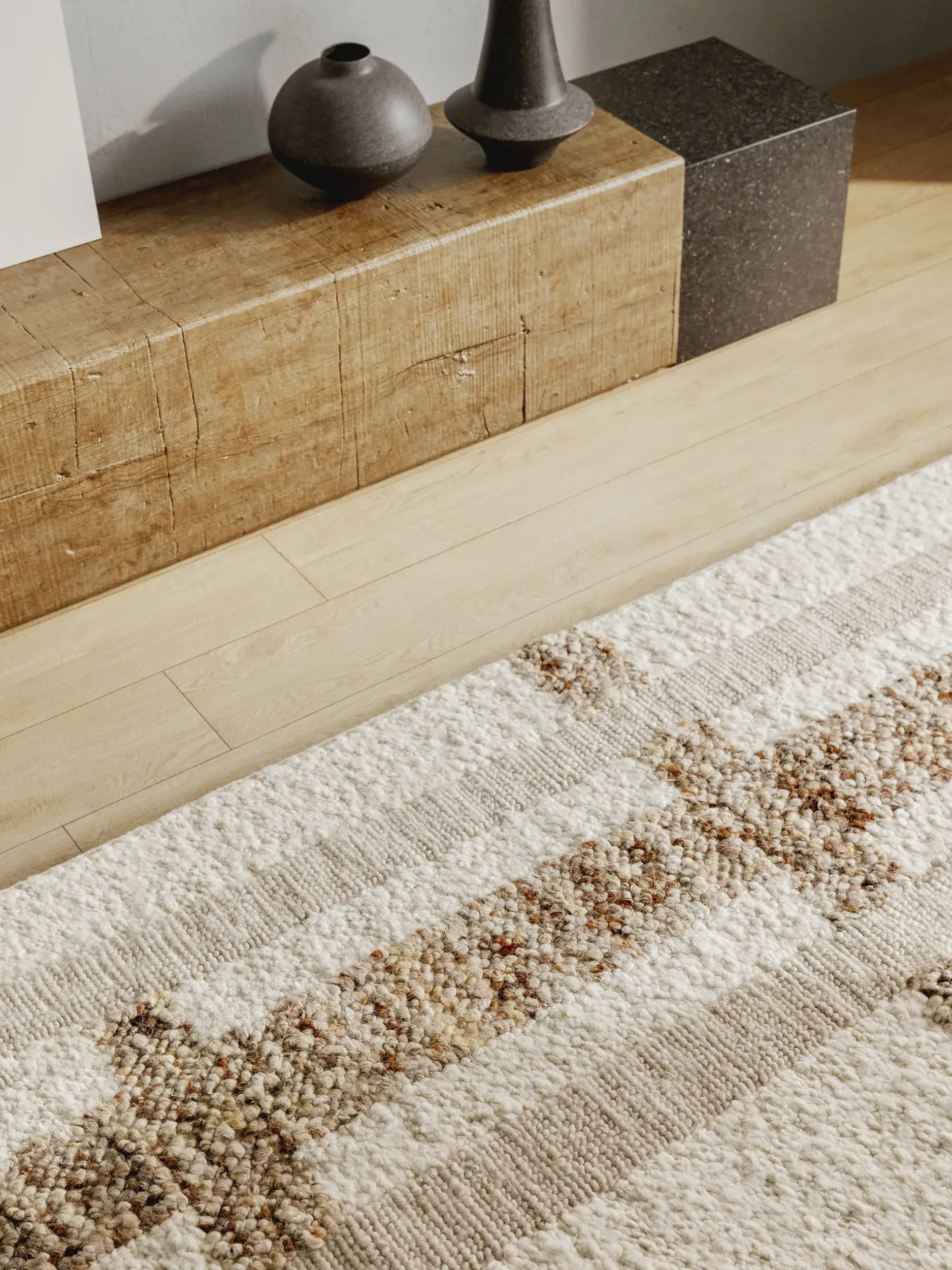 Teppich aus 90% Wolle, 10% Baumwolle in Beige mit 90% Wolle, 10% Baumwolle hohem Flor von benuta Finest