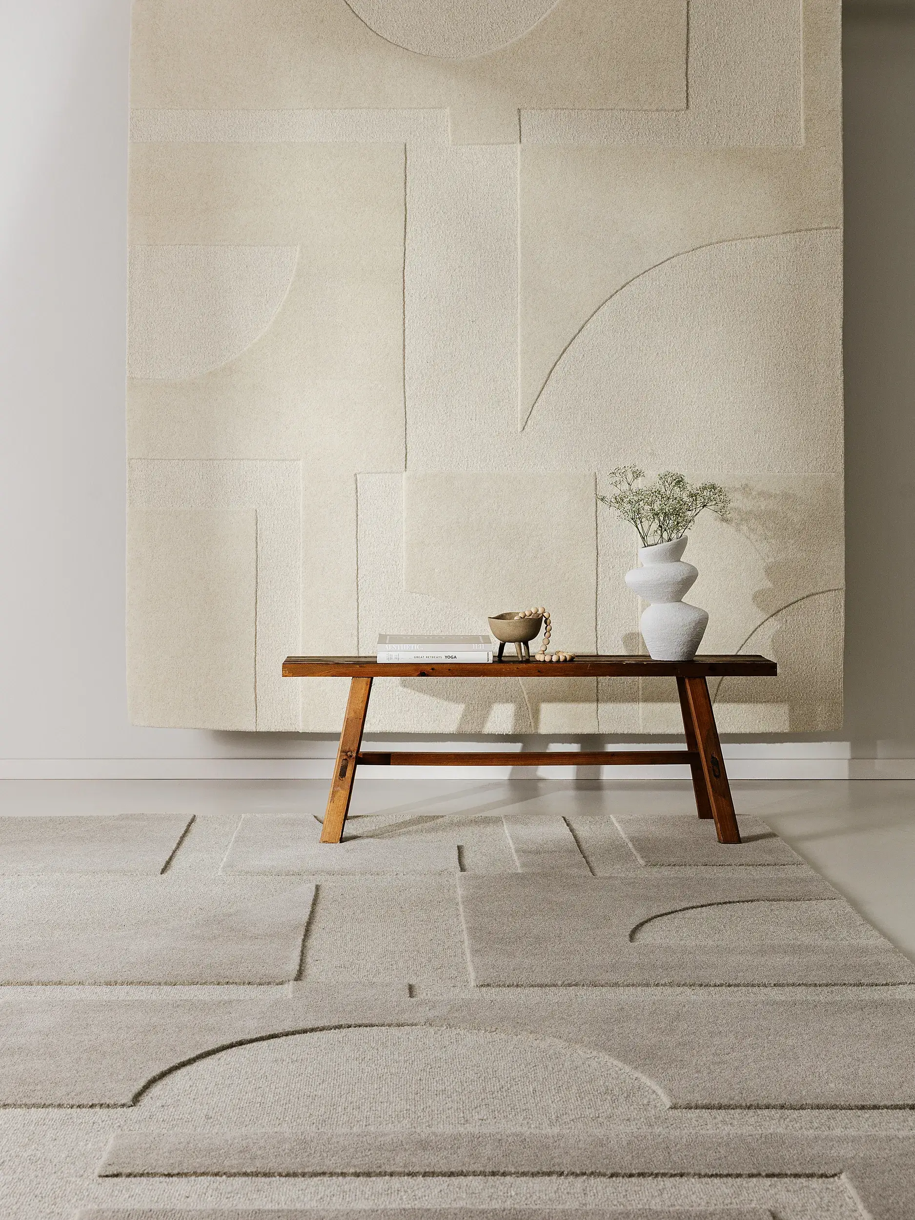 Teppich aus 100% Wolle in Beige mit 100% Wolle hohem Flor von benuta Pure
