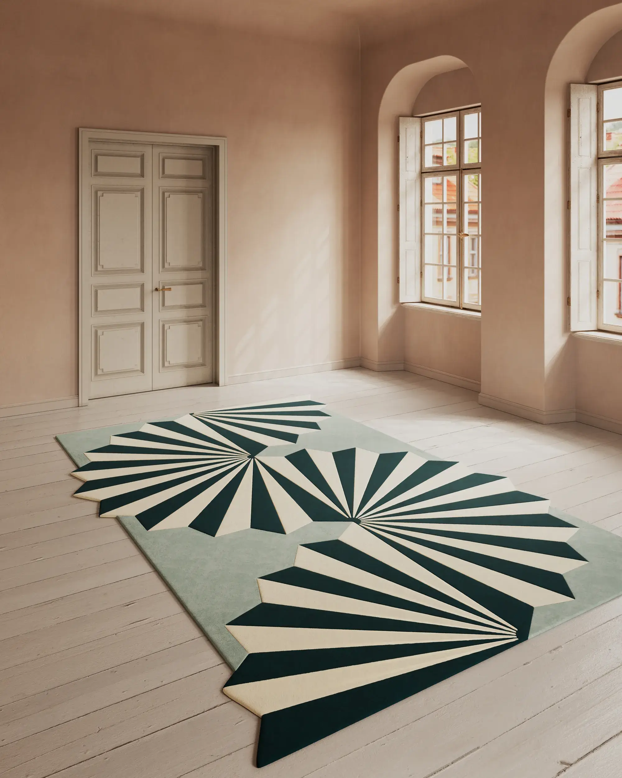 Rug made of 100% Wool (from New Zealand) in Green with a 100% Wool (from New Zealand) high pile by benuta Finest
