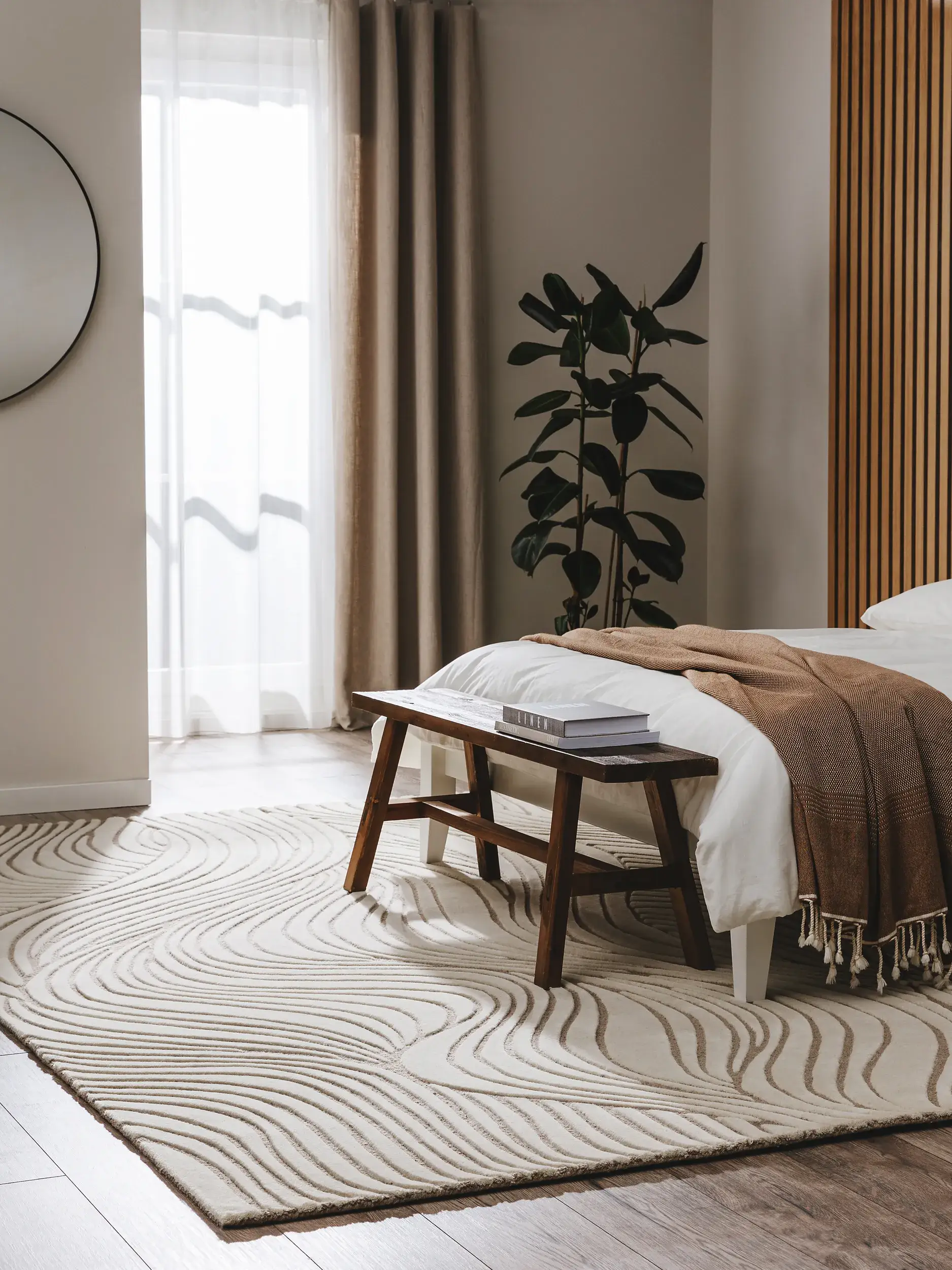 Rug made of 100% Wool in Beige with a 100% Wool high pile by benuta Pure