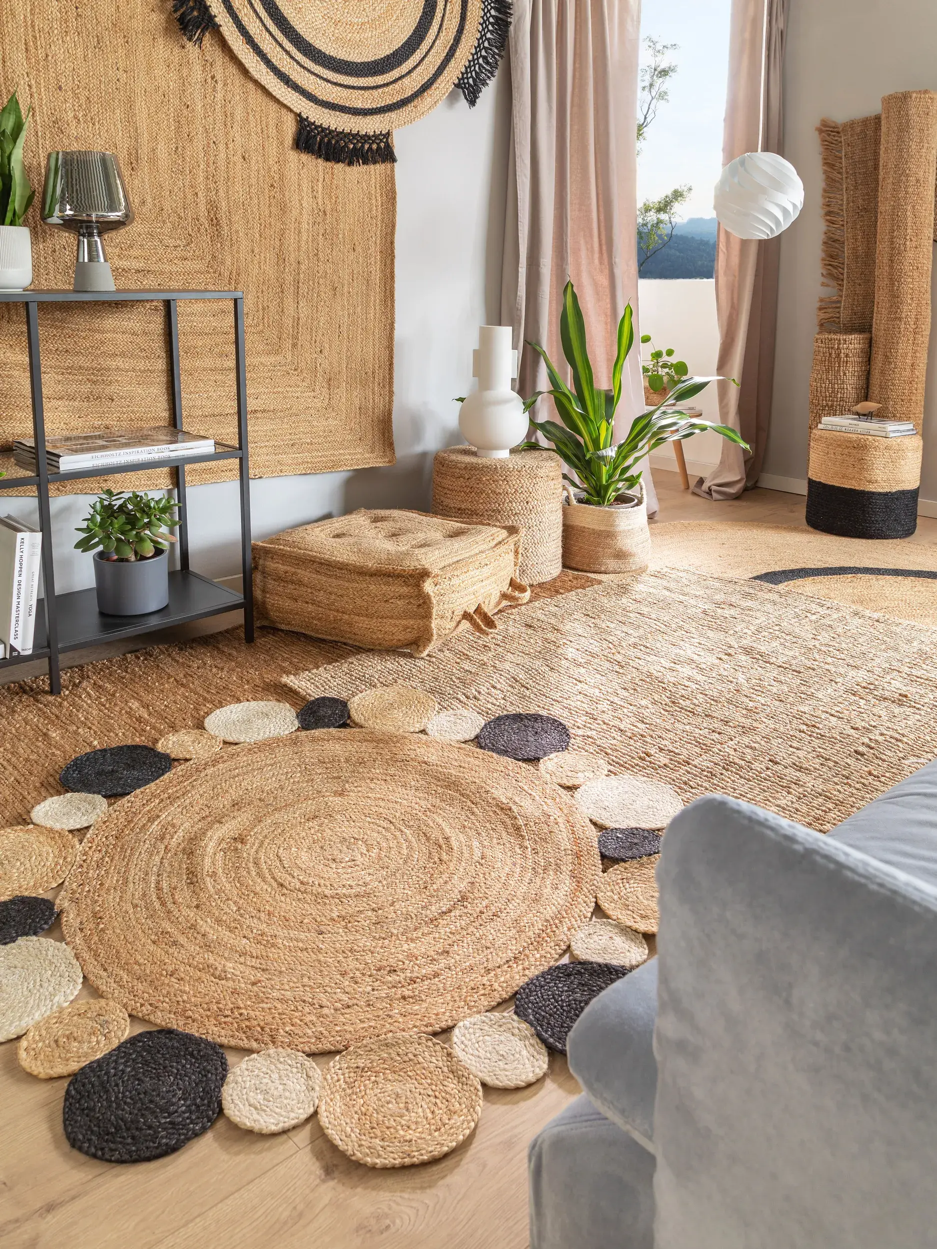 Teppich aus 100% Jute in Beige mit 100% Jute hohem Flor von benuta Pure