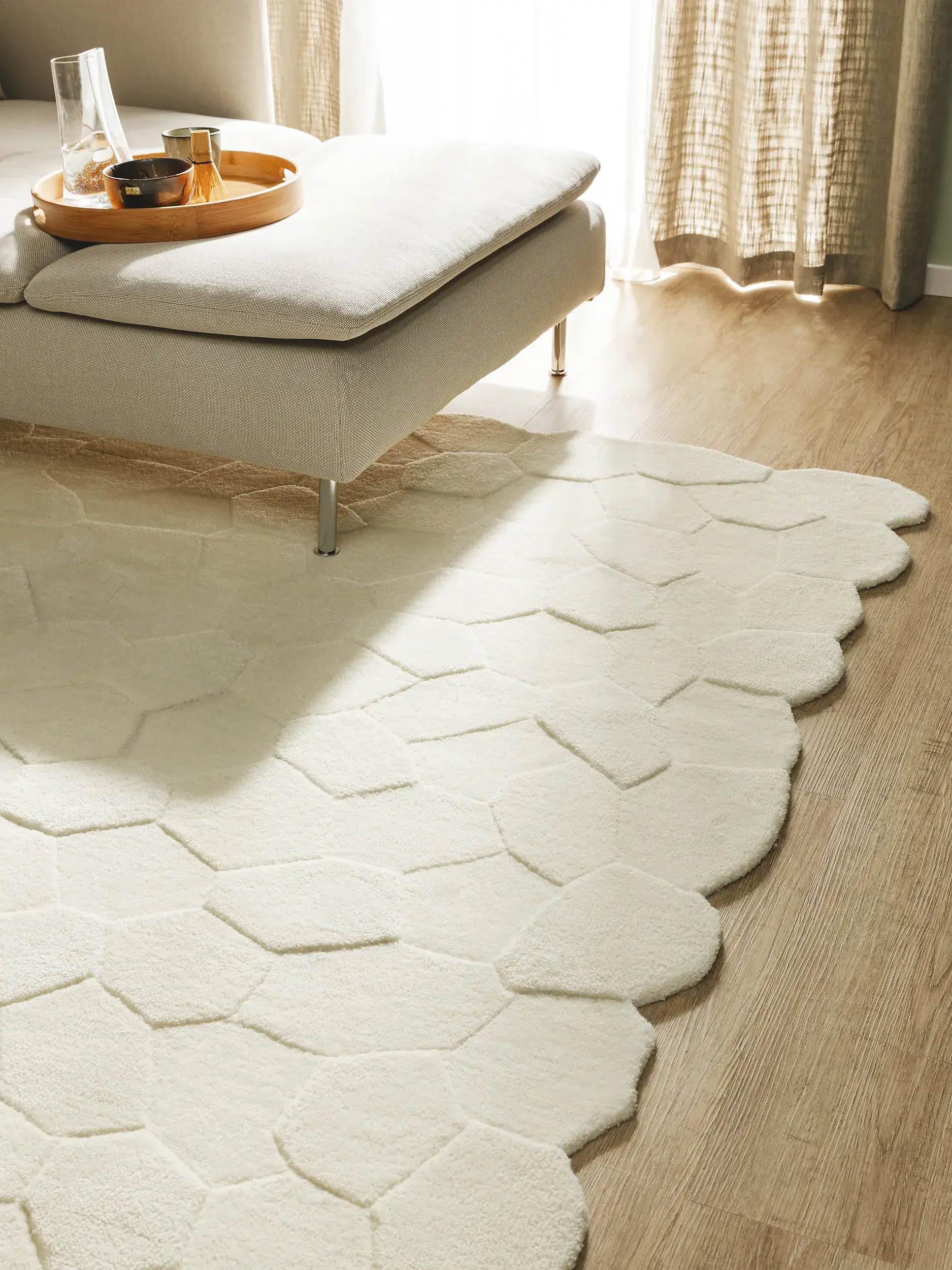 Tapis en 100% Laine (de Nouvelle-Zélande) en Blanc avec une pile de 100% Laine (de Nouvelle-Zélande) de hauteur de benuta pure