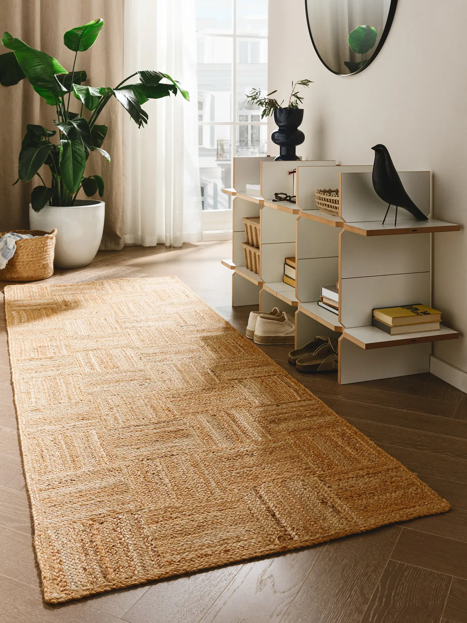 Tapijt van 100% Jute in Bruin met een 100% Jute hoge pool van benuta pure
