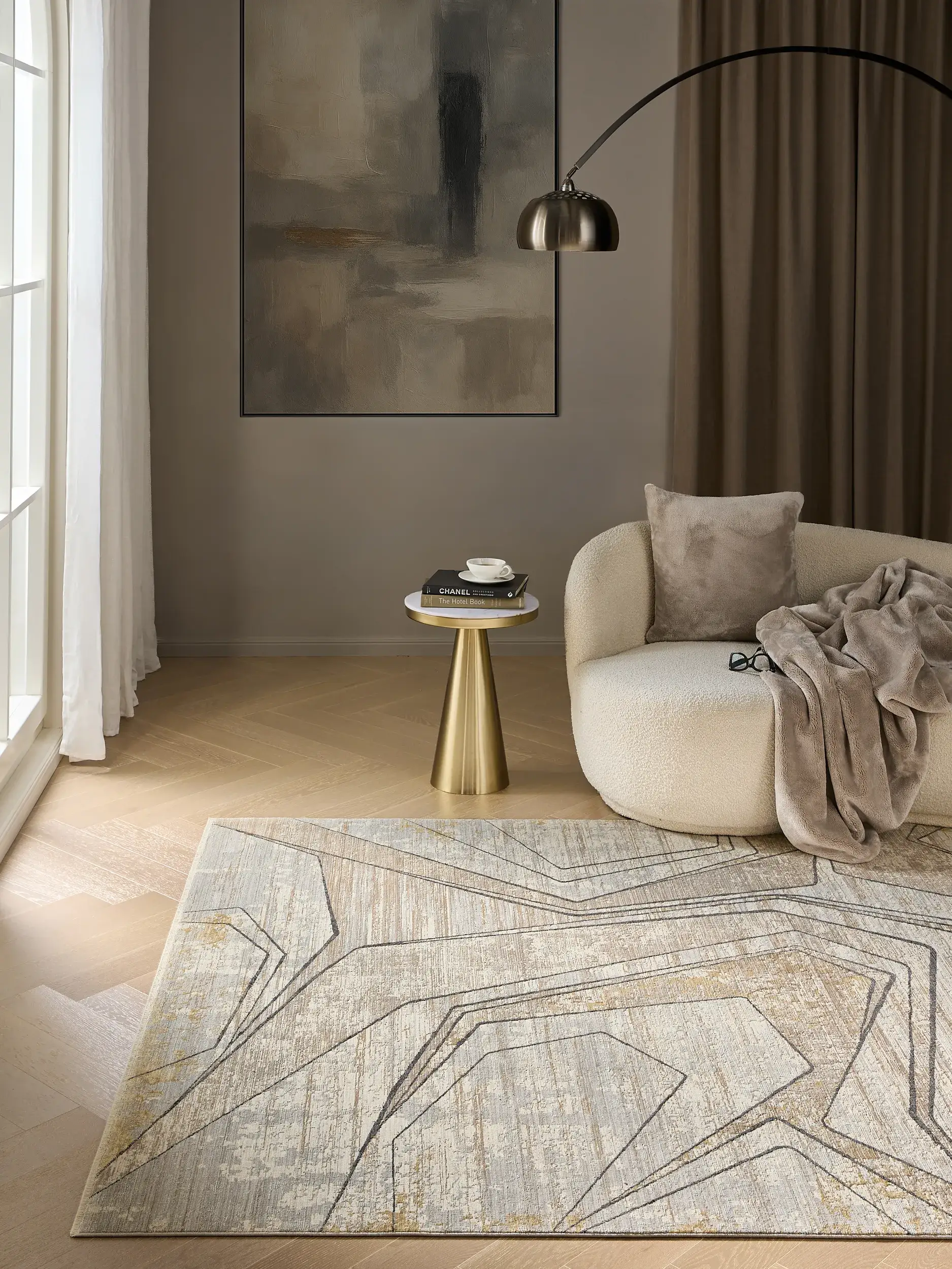 Tapis Nero en 85% Polyester, 15% Viscose en Beige de benuta Finest