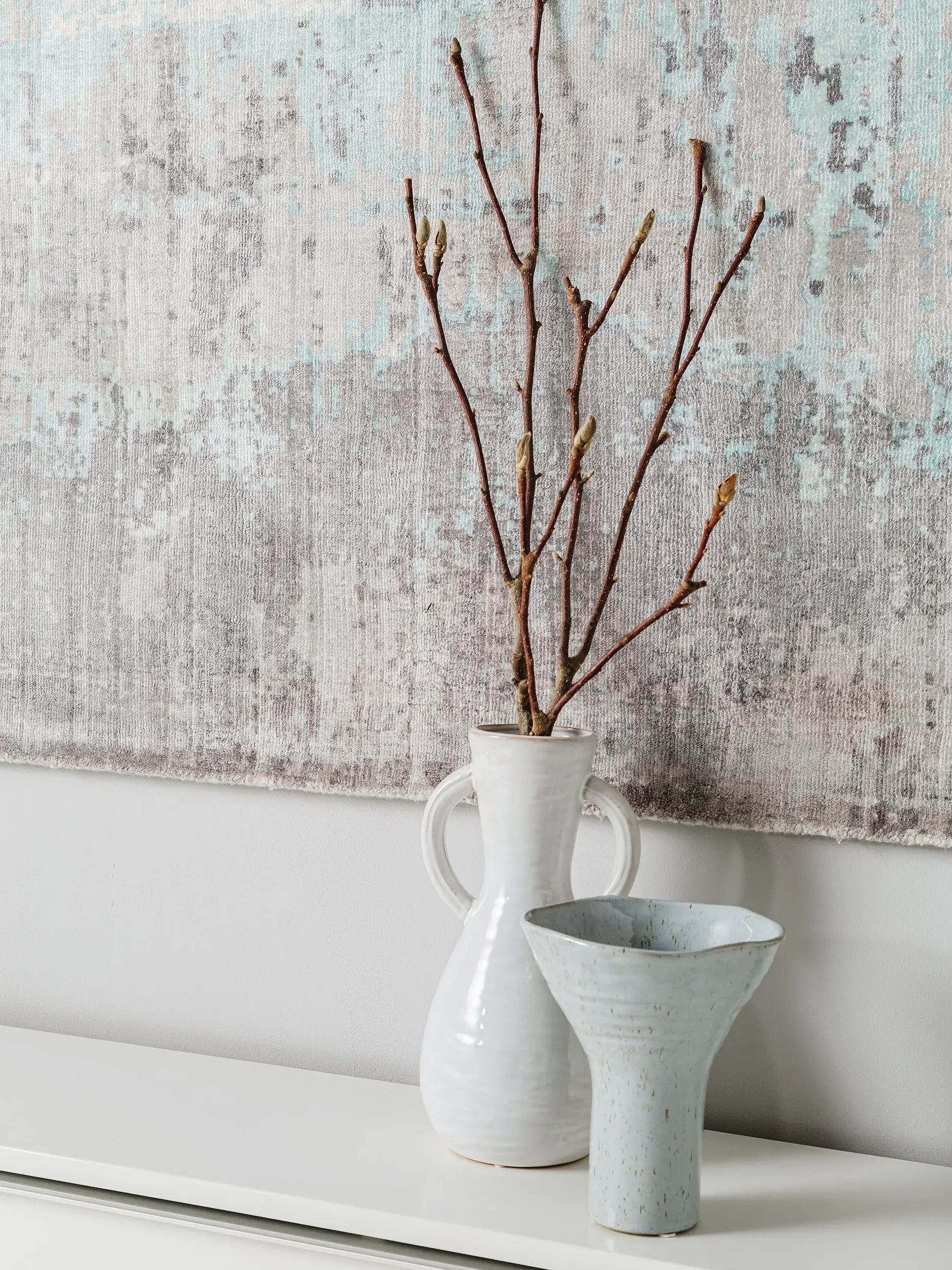 Teppich aus 100% Viskose in Blau mit 100% Viskose hohem Flor von benuta
