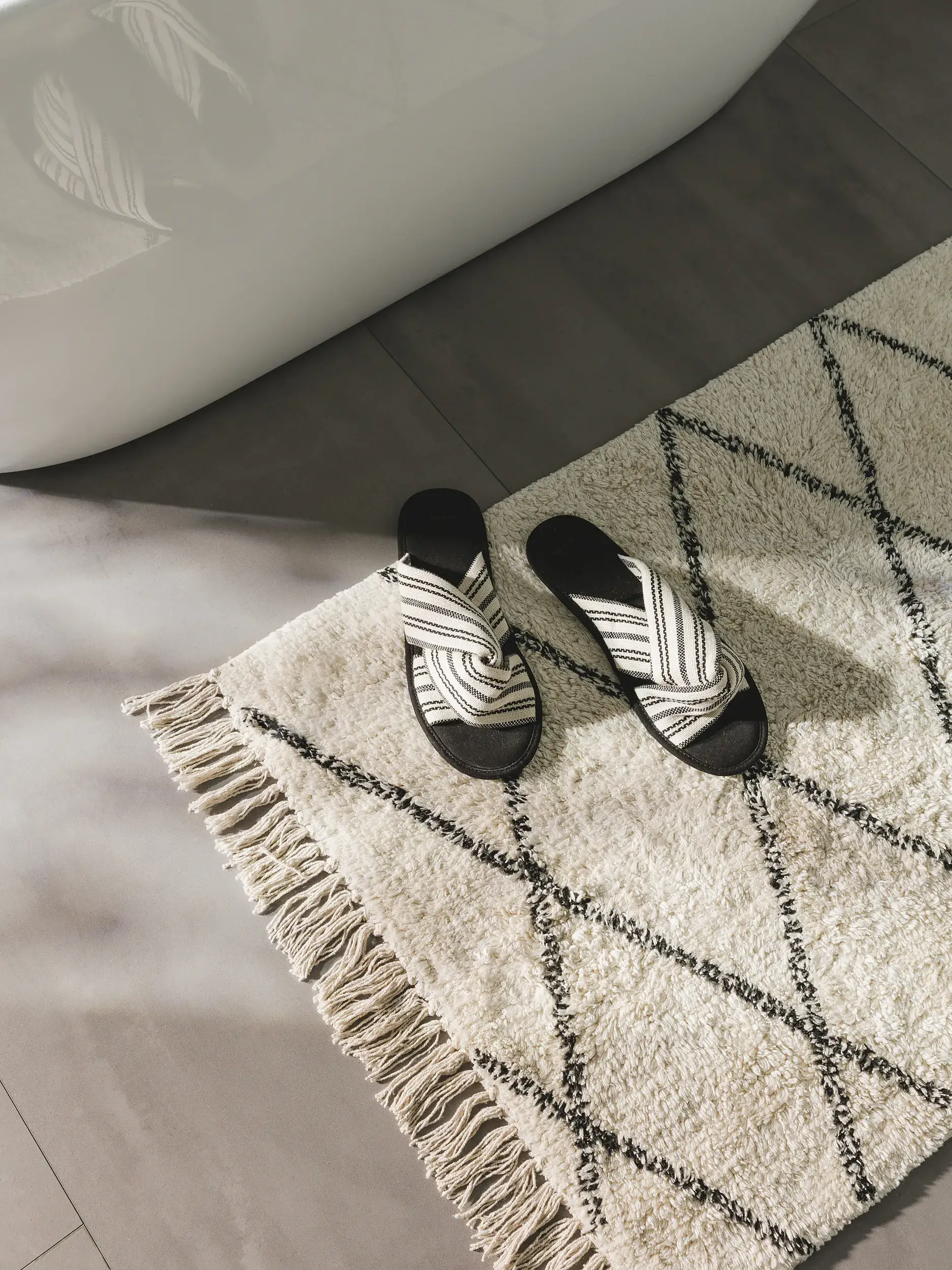 Tappeto da bagno Naomi Crema in Geometrico-ontwerp van 100% Cotone door benuta nest