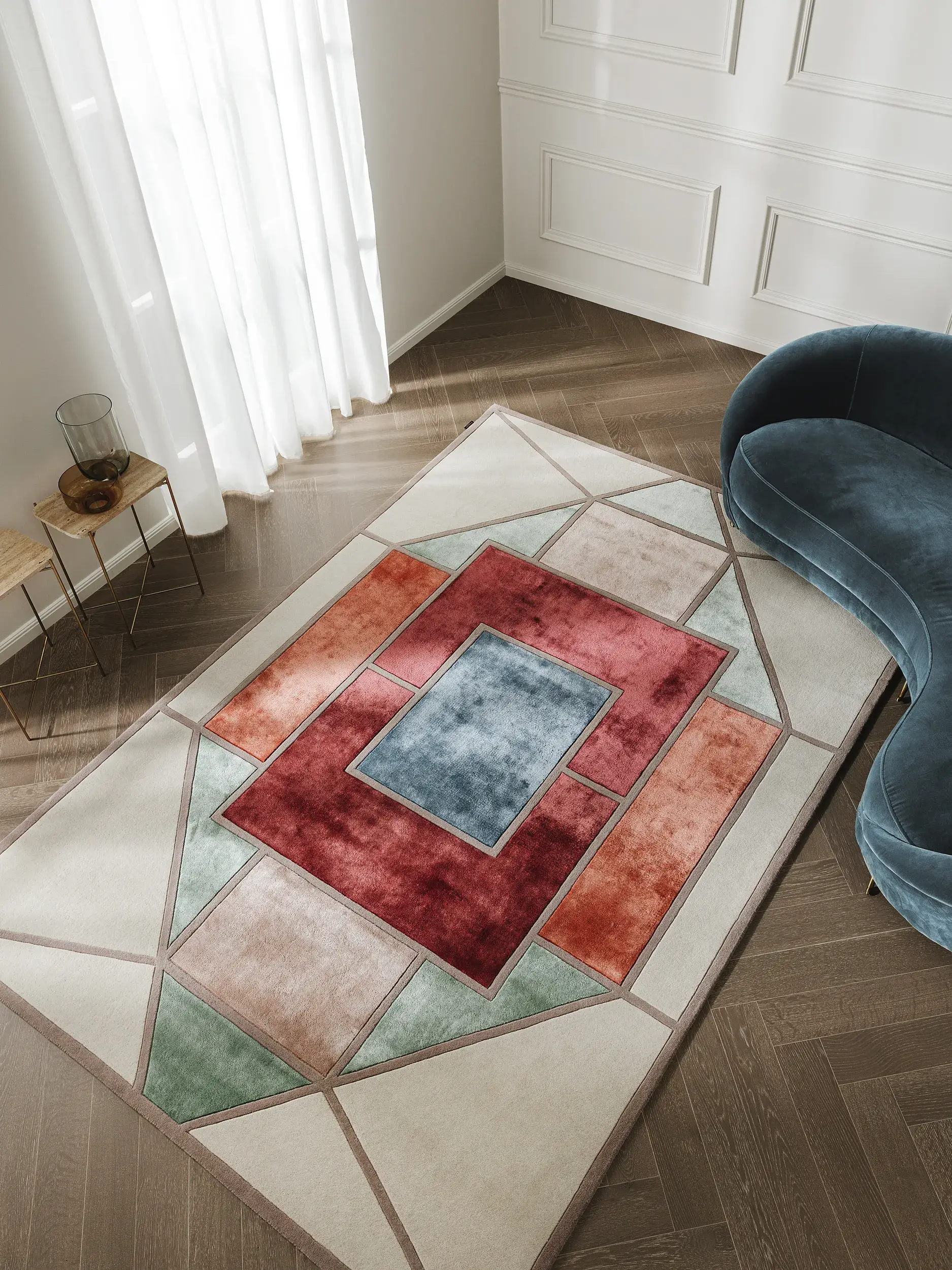 Teppich aus 50% Wolle, 50% Lyocell (Tencel™) in Multicolor mit 50% Wolle, 50% Lyocell (Tencel™) hohem Flor von benuta Finest