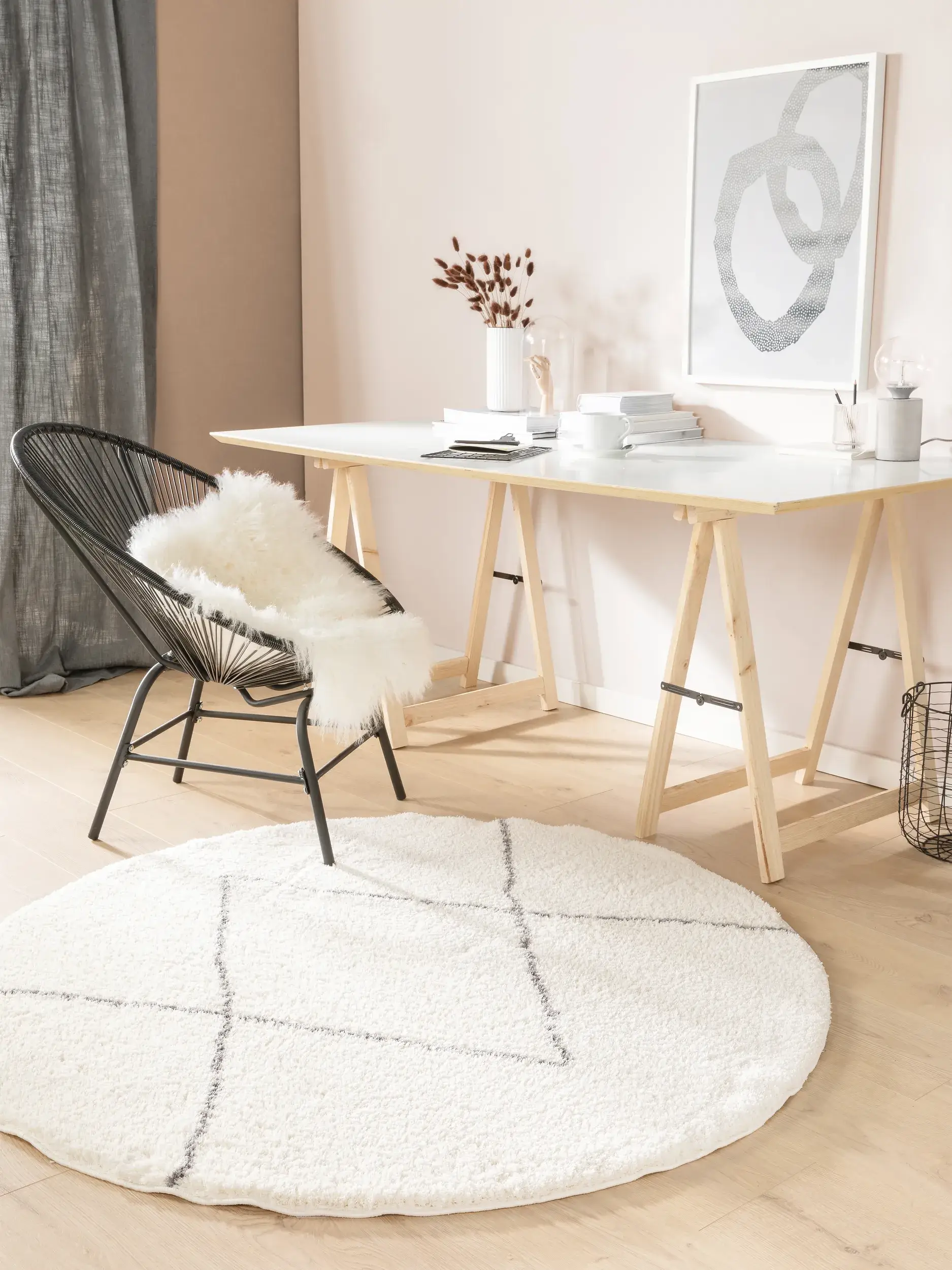 Matta av 100% Polyester (Mikrofiber) i Beige med 100% Polyester (Mikrofiber) hög lugg från benuta nest