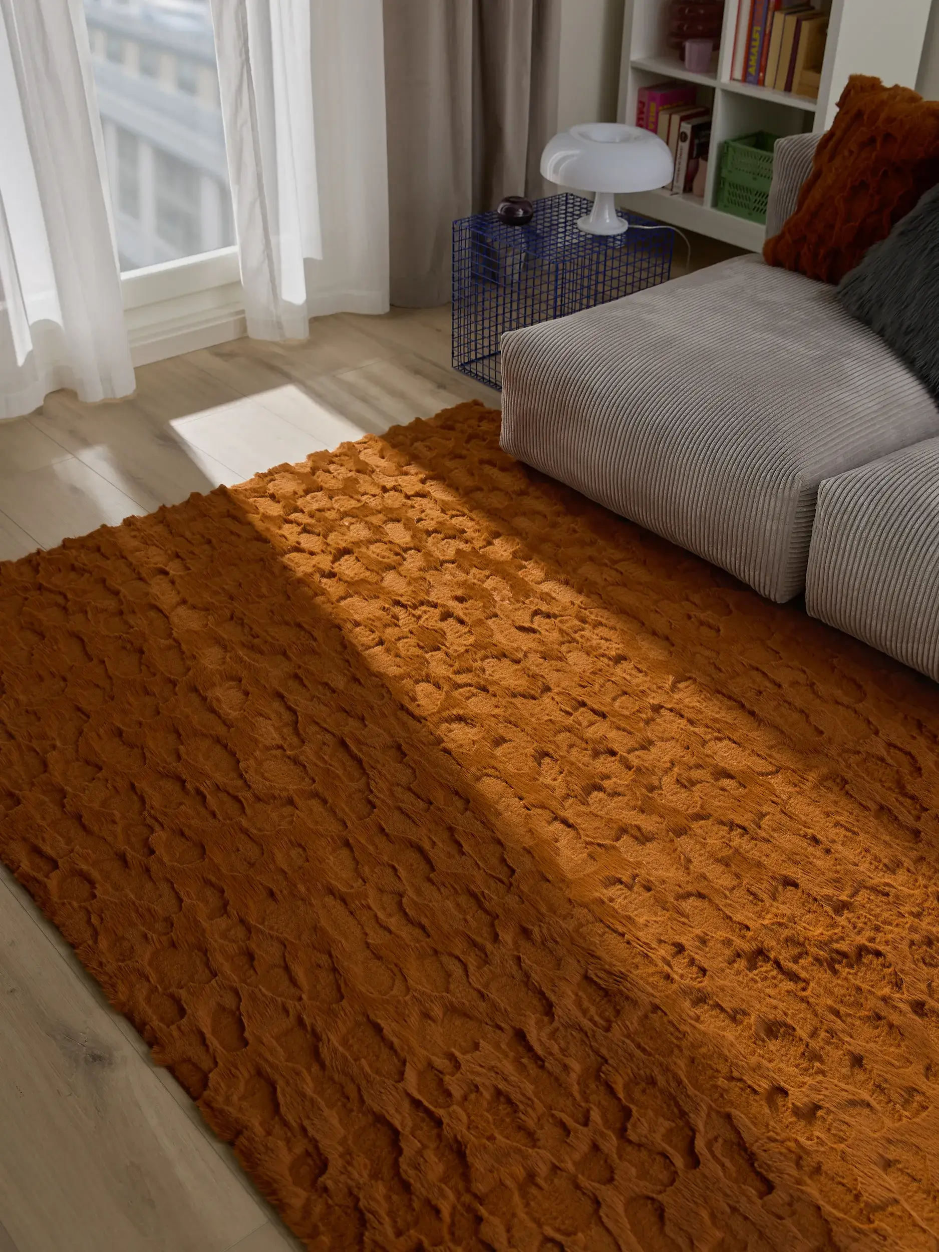 Rug made of 100% Polyester in Orange with a 100% Polyester high pile by benuta Pop