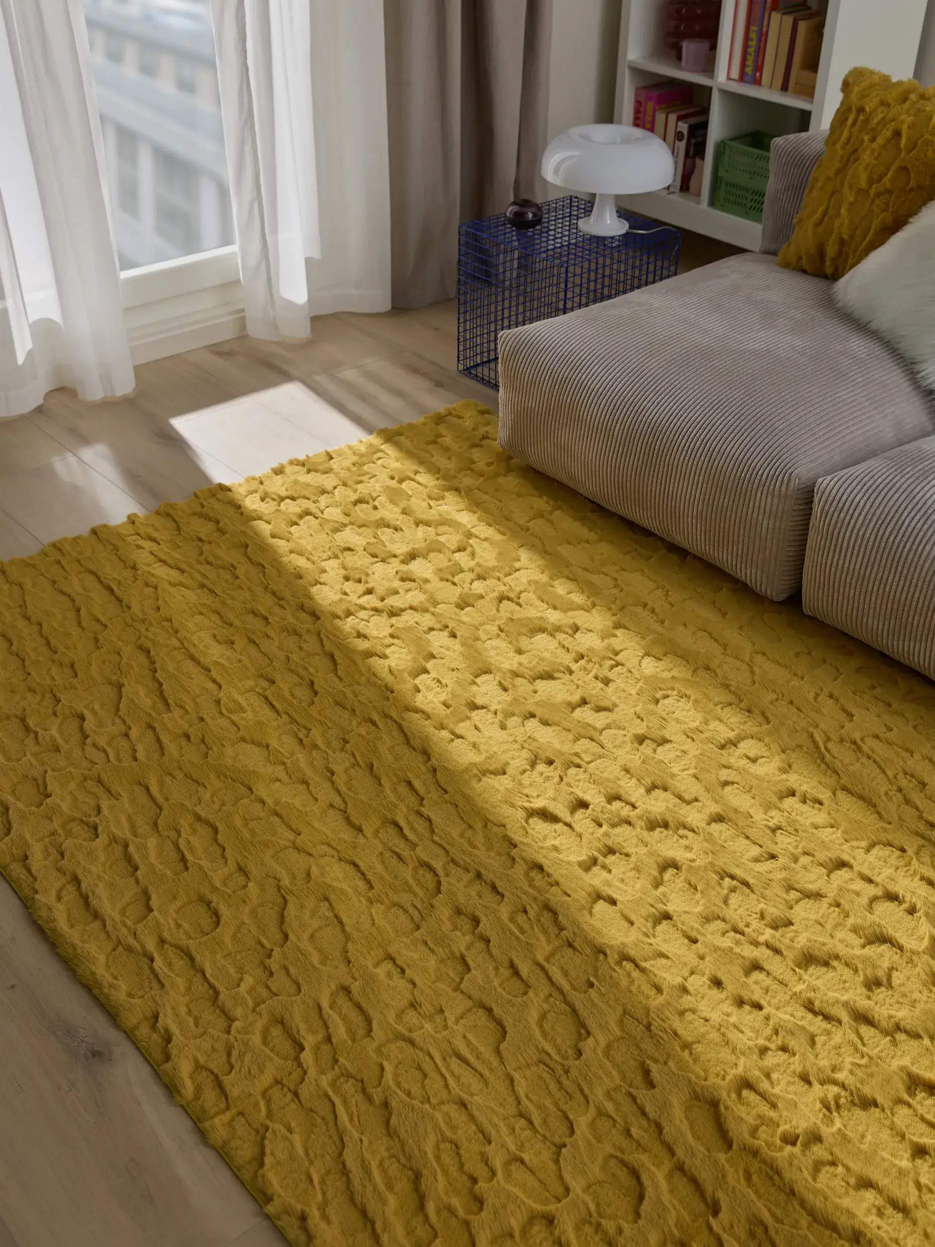 Rug made of 100% Polyester in Yellow with a 100% Polyester high pile by benuta Pop