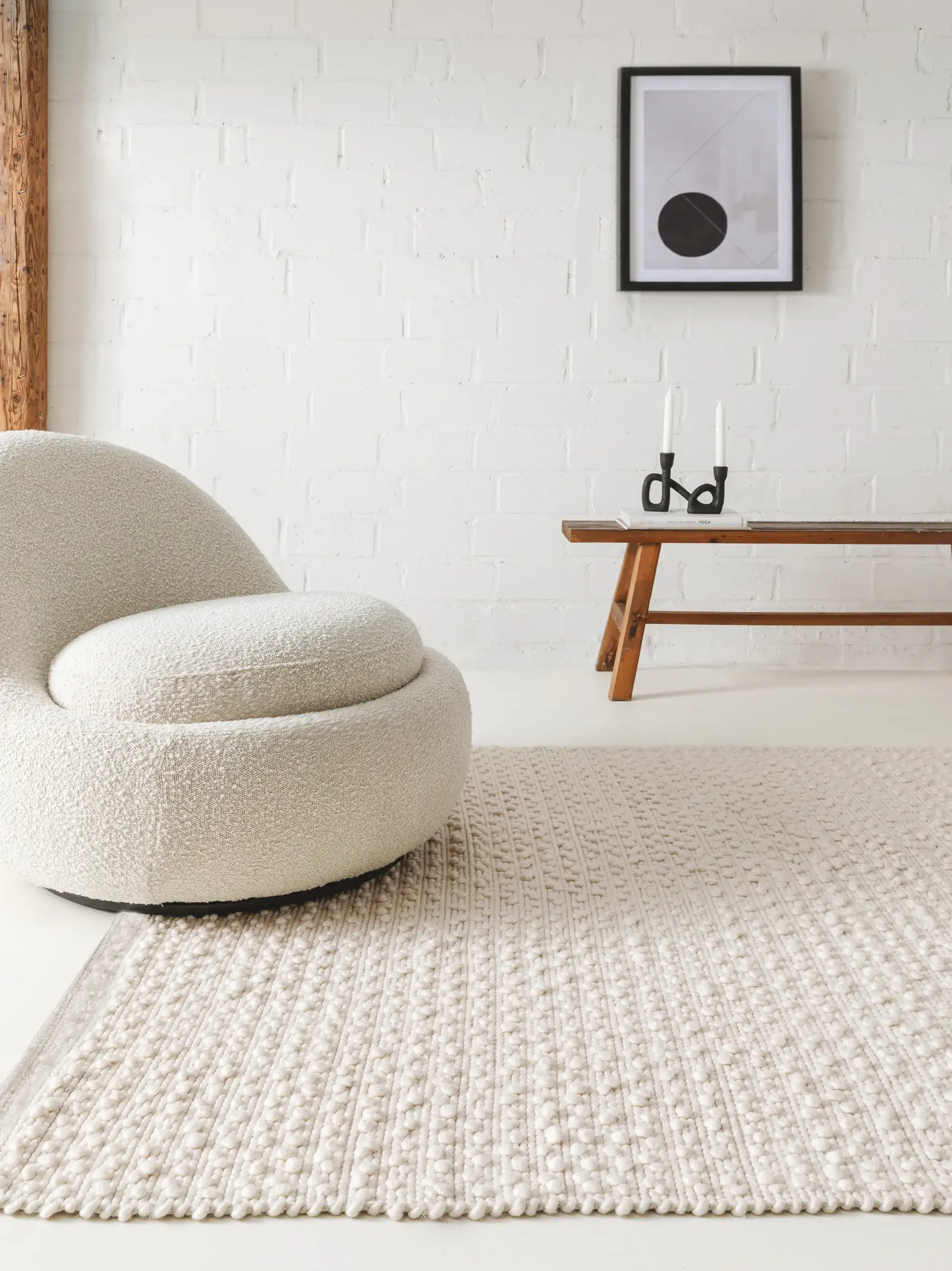 Rug made of 70% Wolle, 15% Jute, 15% Baumwolle in Beige with a 70% Wolle, 15% Jute, 15% Baumwolle high pile by benuta Pure