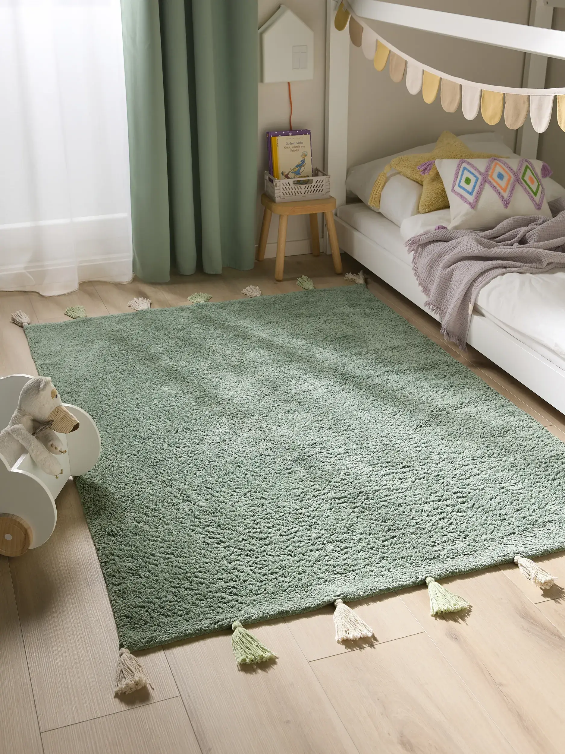 Tappeto di 100% Cotone in Verde con pelo alto 100% Cotone da Lytte