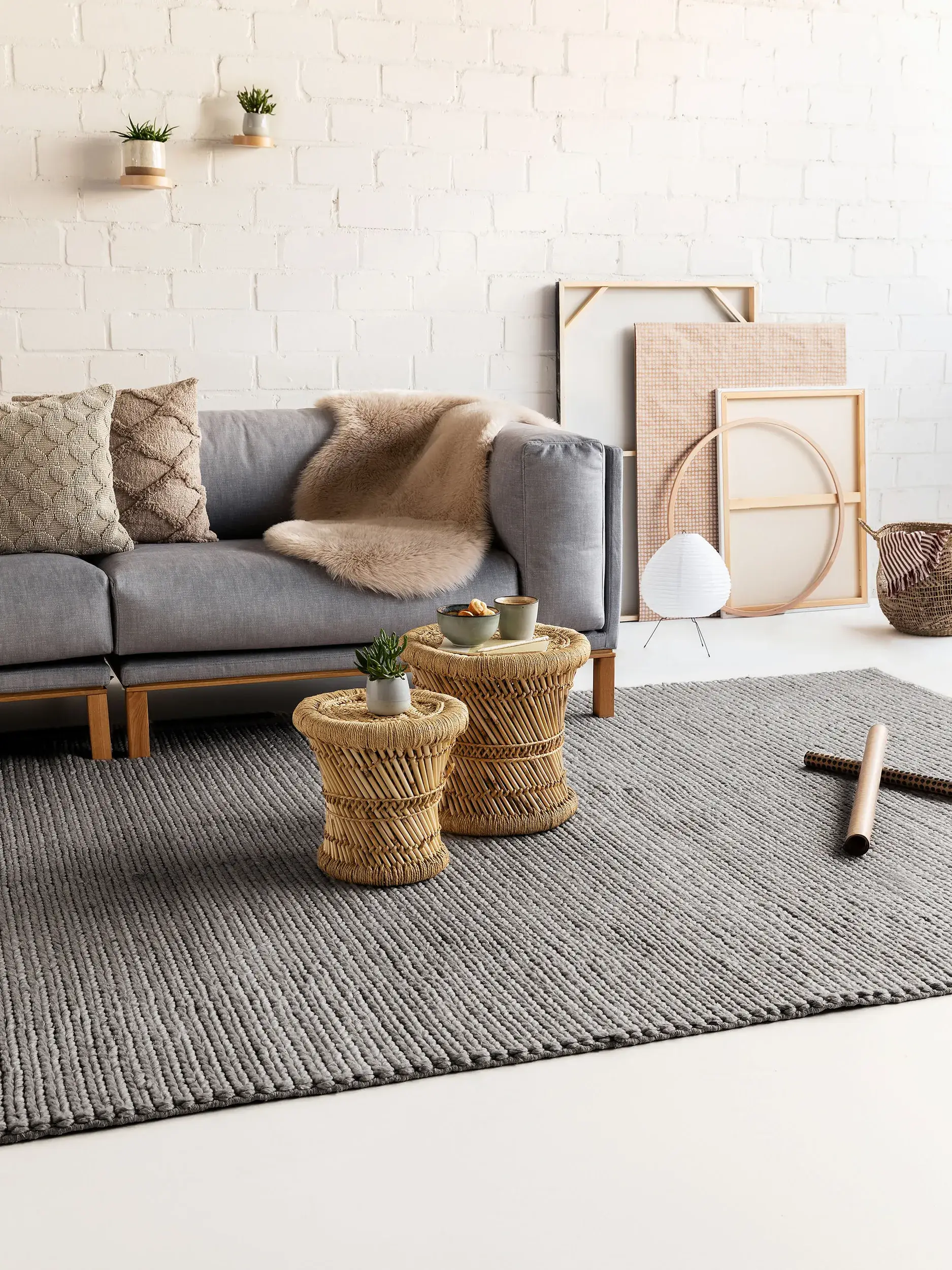 Tapijt van 60% Wol, 40% Polyester in Grijs met een 60% Wol, 40% Polyester hoge pool van benuta pure