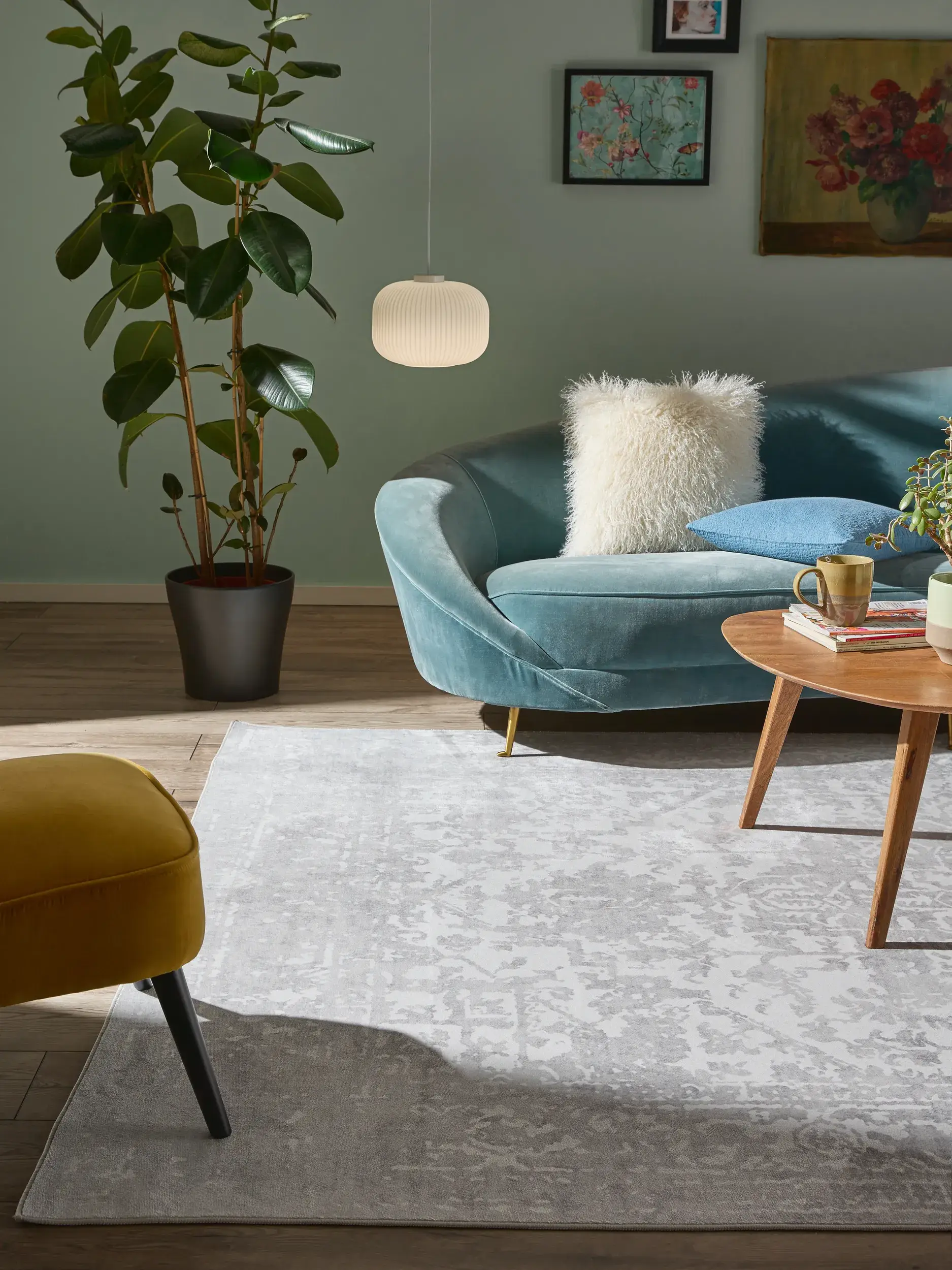 Teppich aus 100% Polyester in Grau mit 100% Polyester hohem Flor von benuta Nest