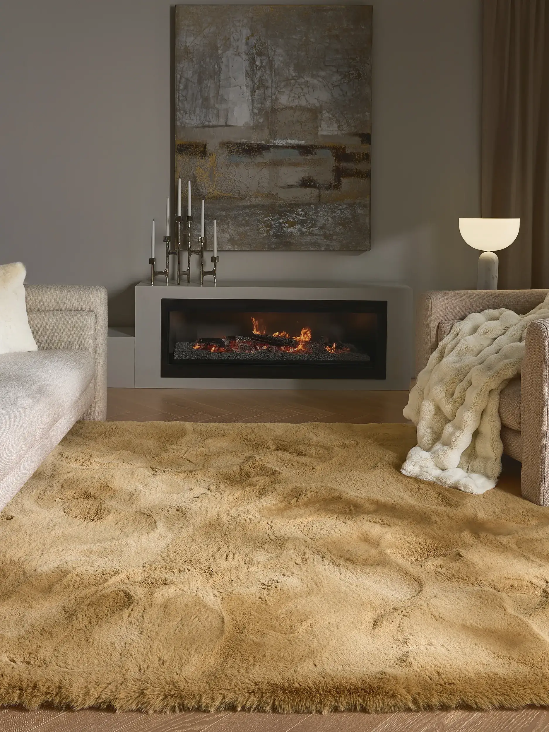 Rug made of 100% Polyester in Brown with a 100% Polyester high pile by benuta Finest