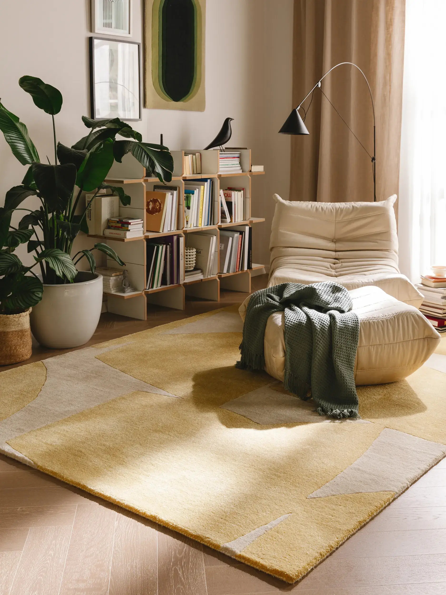 Rug made of 100% Polyester (recyceltes PET) in Gelb with a 100% Polyester (recyceltes PET) high pile by benuta Pure