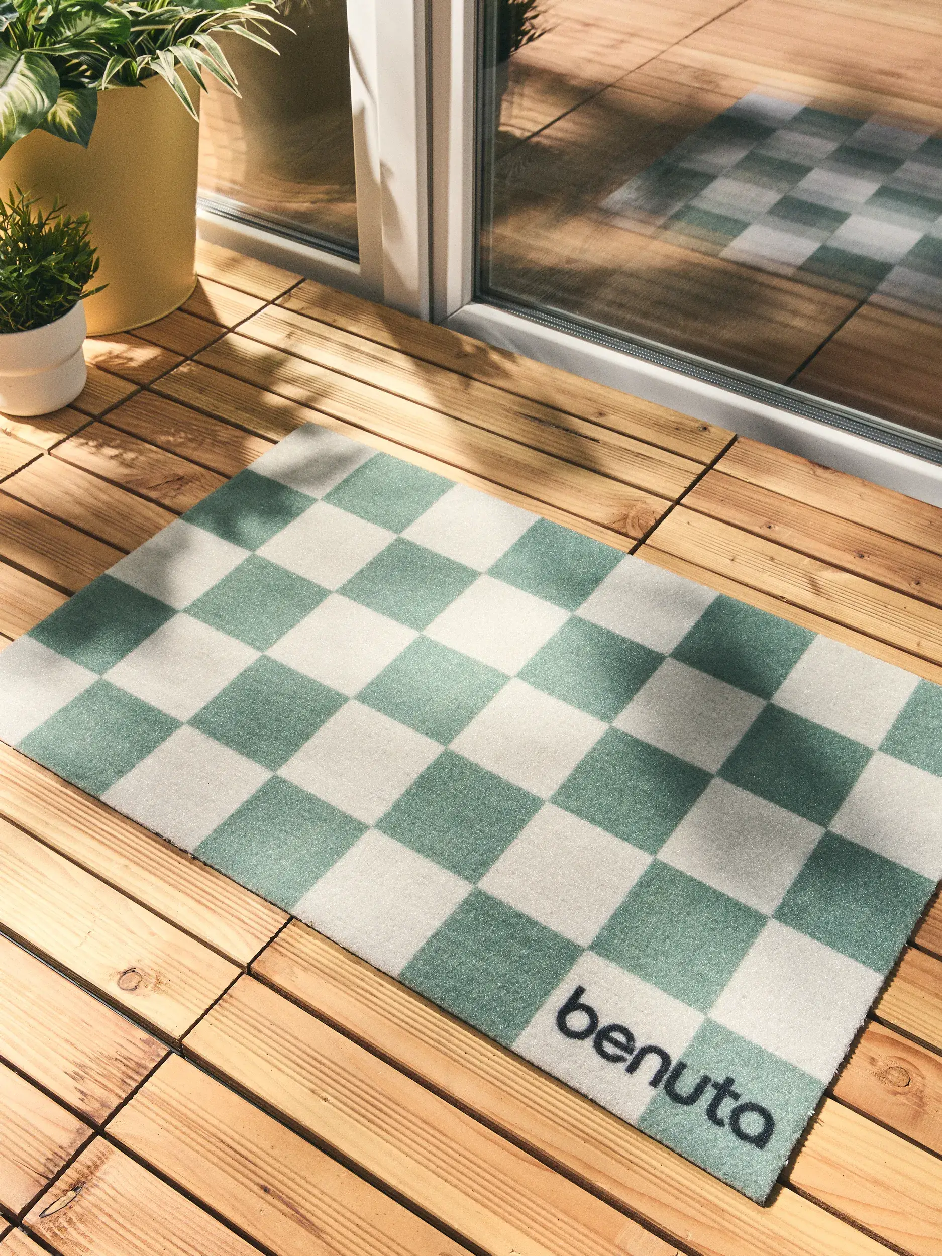 Wycieraczka Checker zielony im Design Geometryczny aus 100% Poliester (PET recyklingowany) von benuta