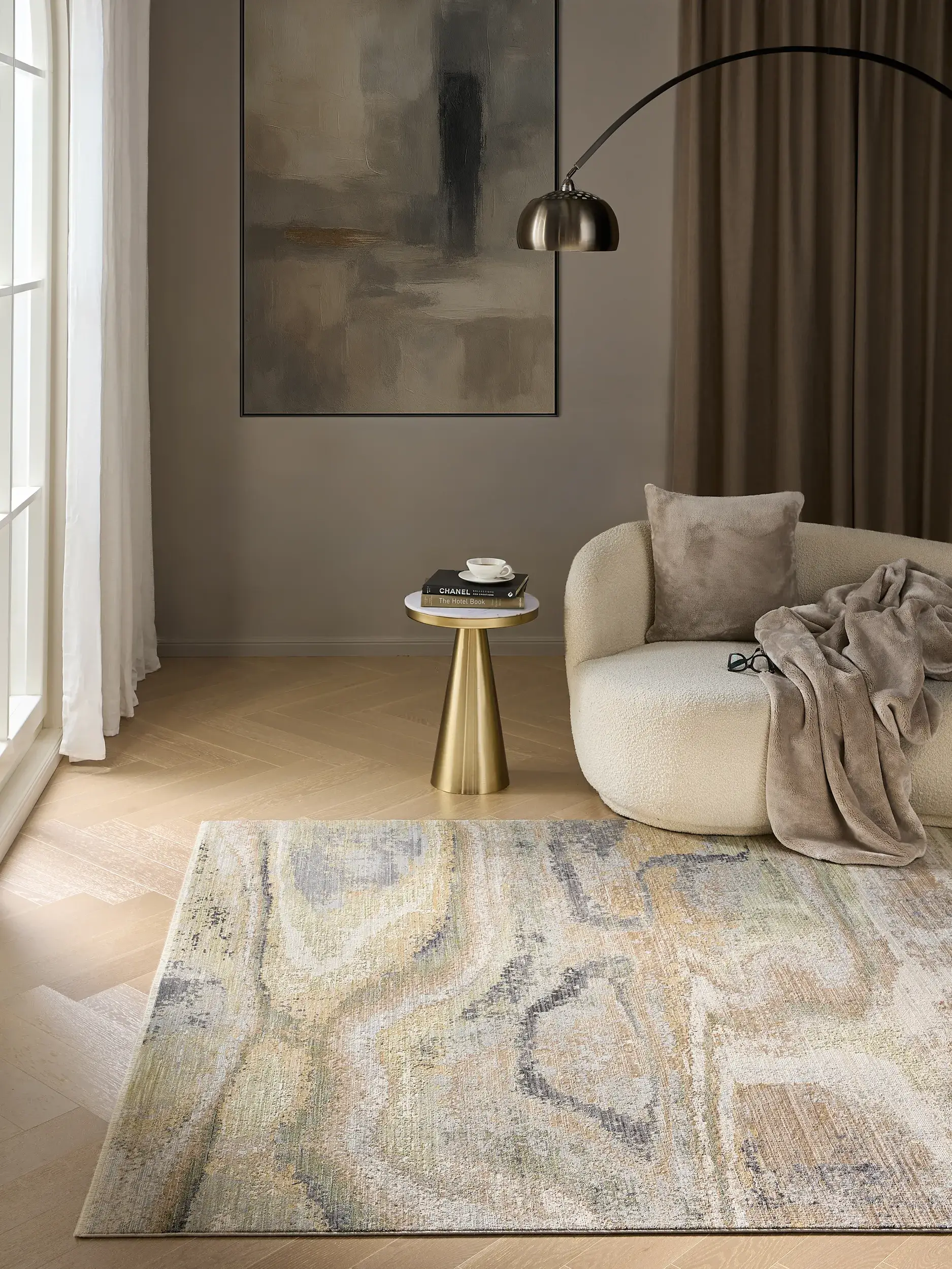 Tapis Nero en 85% Polyester, 15% Viscose en Beige de benuta Finest