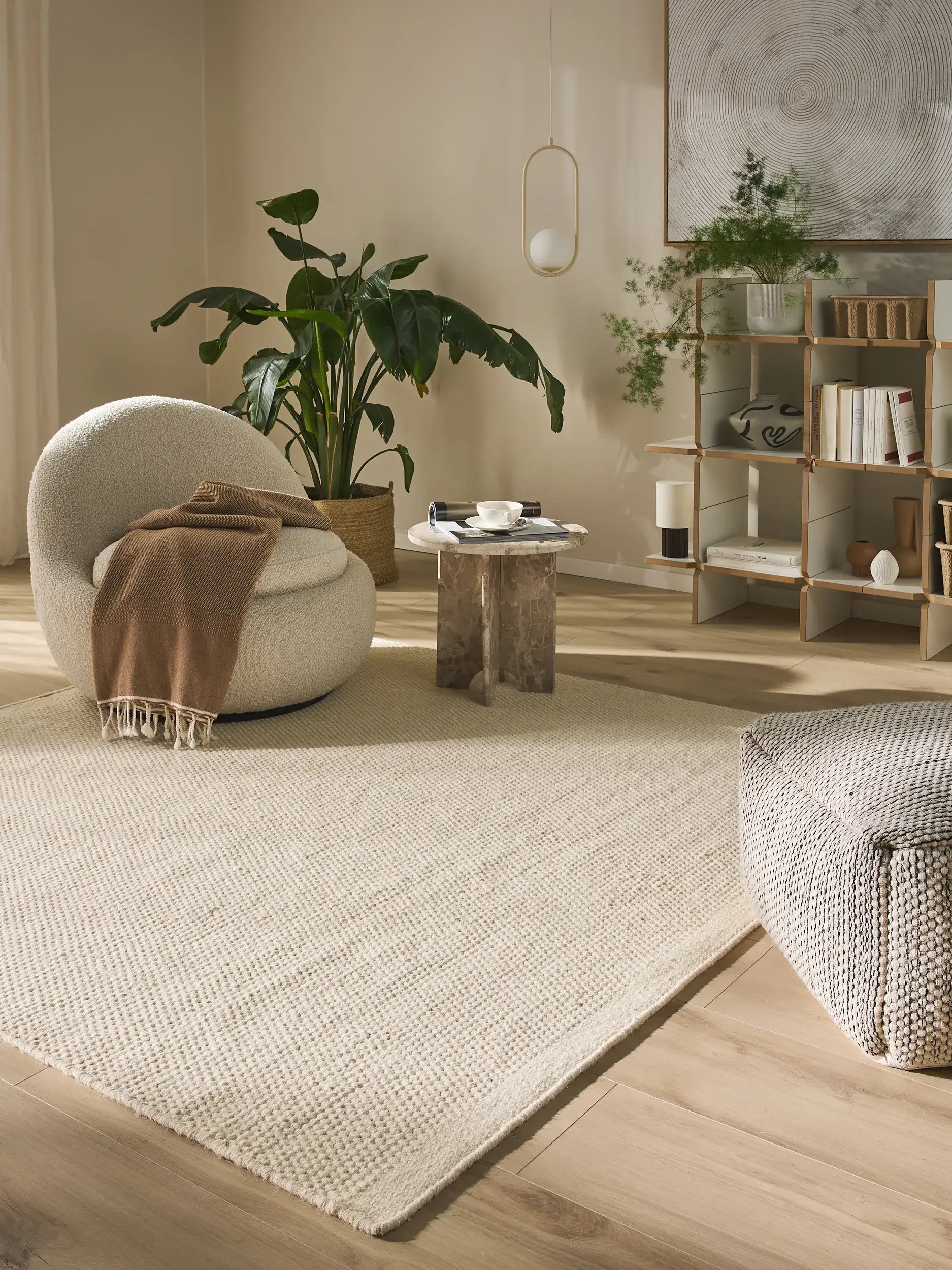 Rug Rocco made of 80% Wool, 20% Cotton in White by benuta Pure
