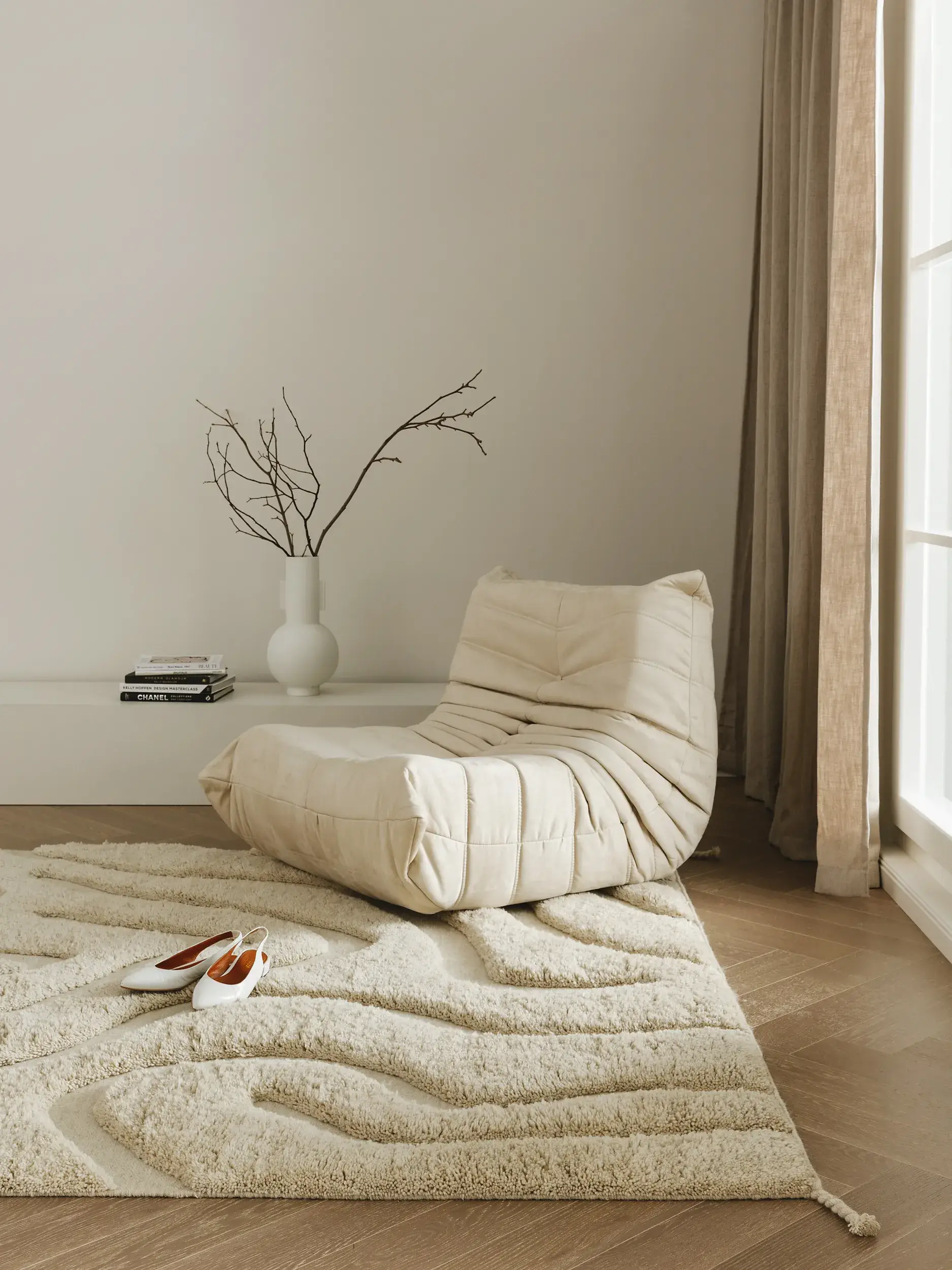 Tapis en 100% Laine (de Nouvelle-Zélande) en Beige avec une pile de 100% Laine (de Nouvelle-Zélande) de hauteur de benuta Finest