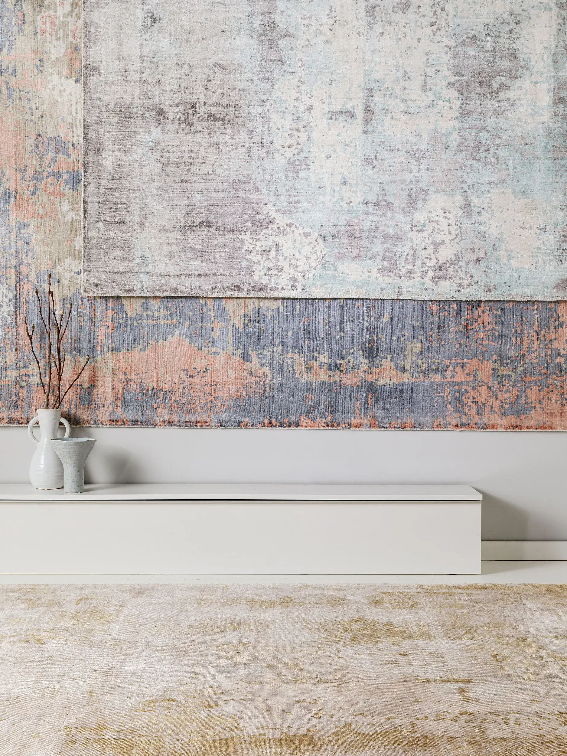 Teppich aus 100% Viskose in Blau mit 100% Viskose hohem Flor von benuta